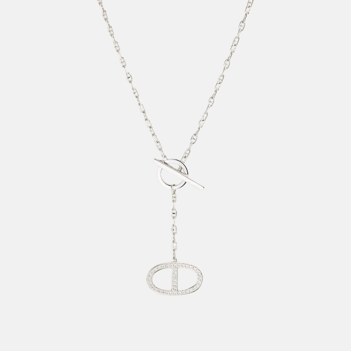 Large Contour Anchor Chain Pendant White Gold Diamond