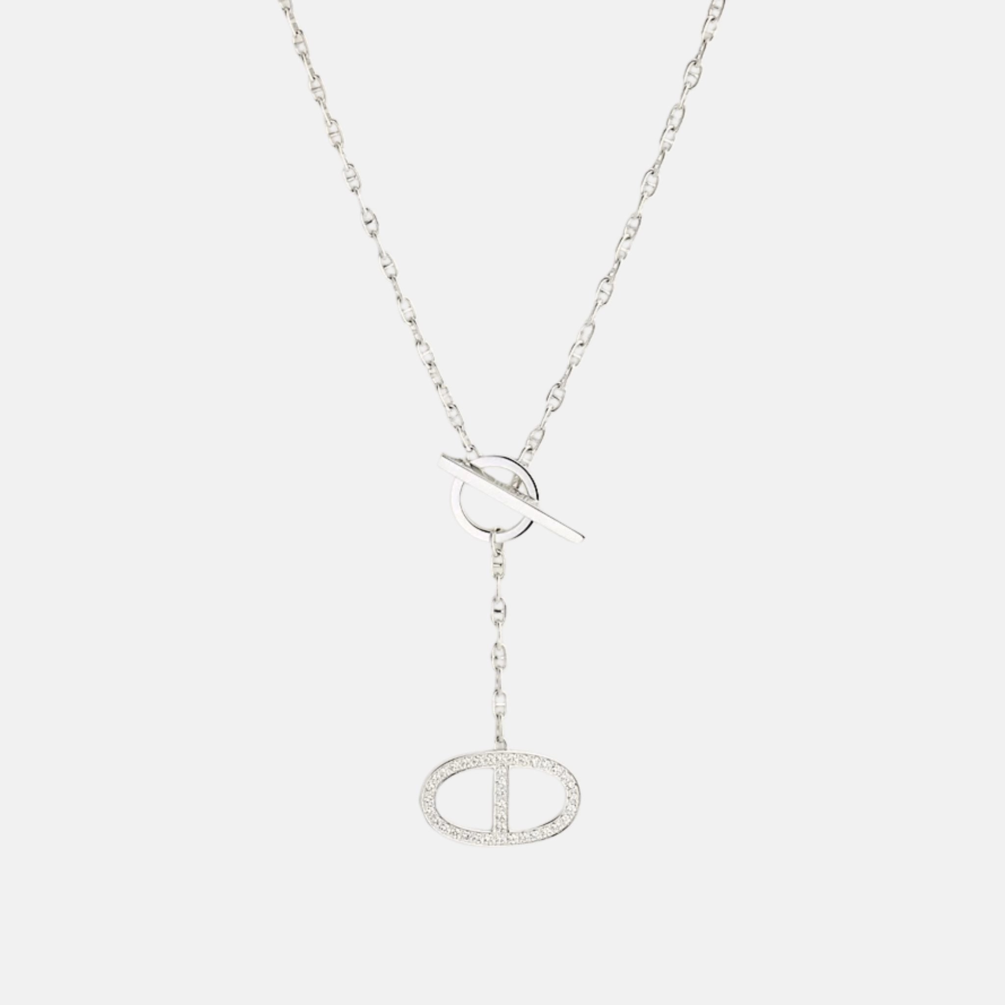 Hermes Large Contour Anchor Chain Pendant White Gold Diamond, Front