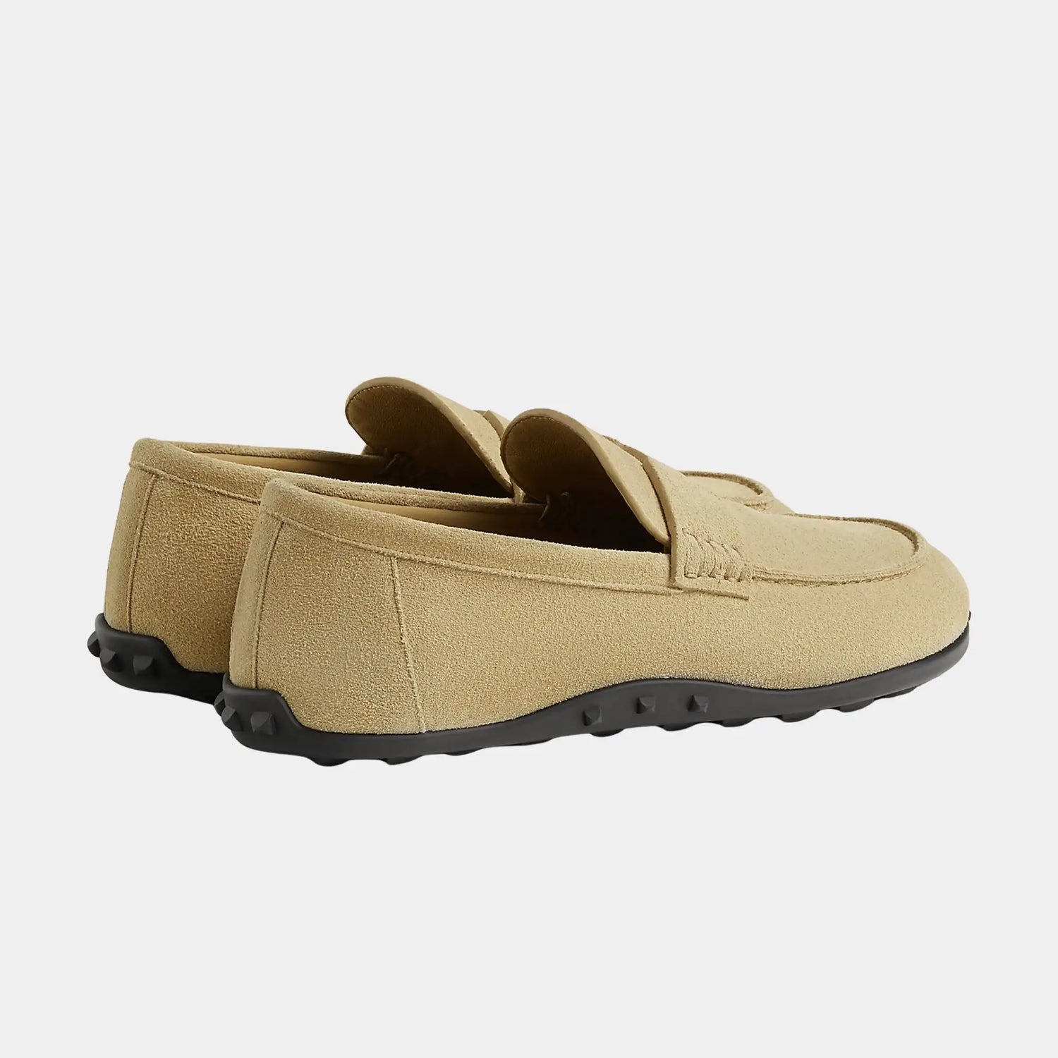 Hermes Lazy Loafers in Suede Calfskin, Beige Glaise, Back