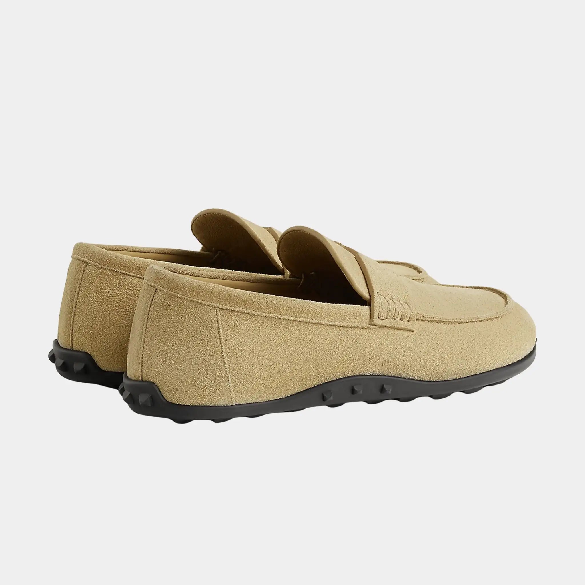 Hermes Lazy Loafers in Suede Calfskin, Beige Glaise, Back