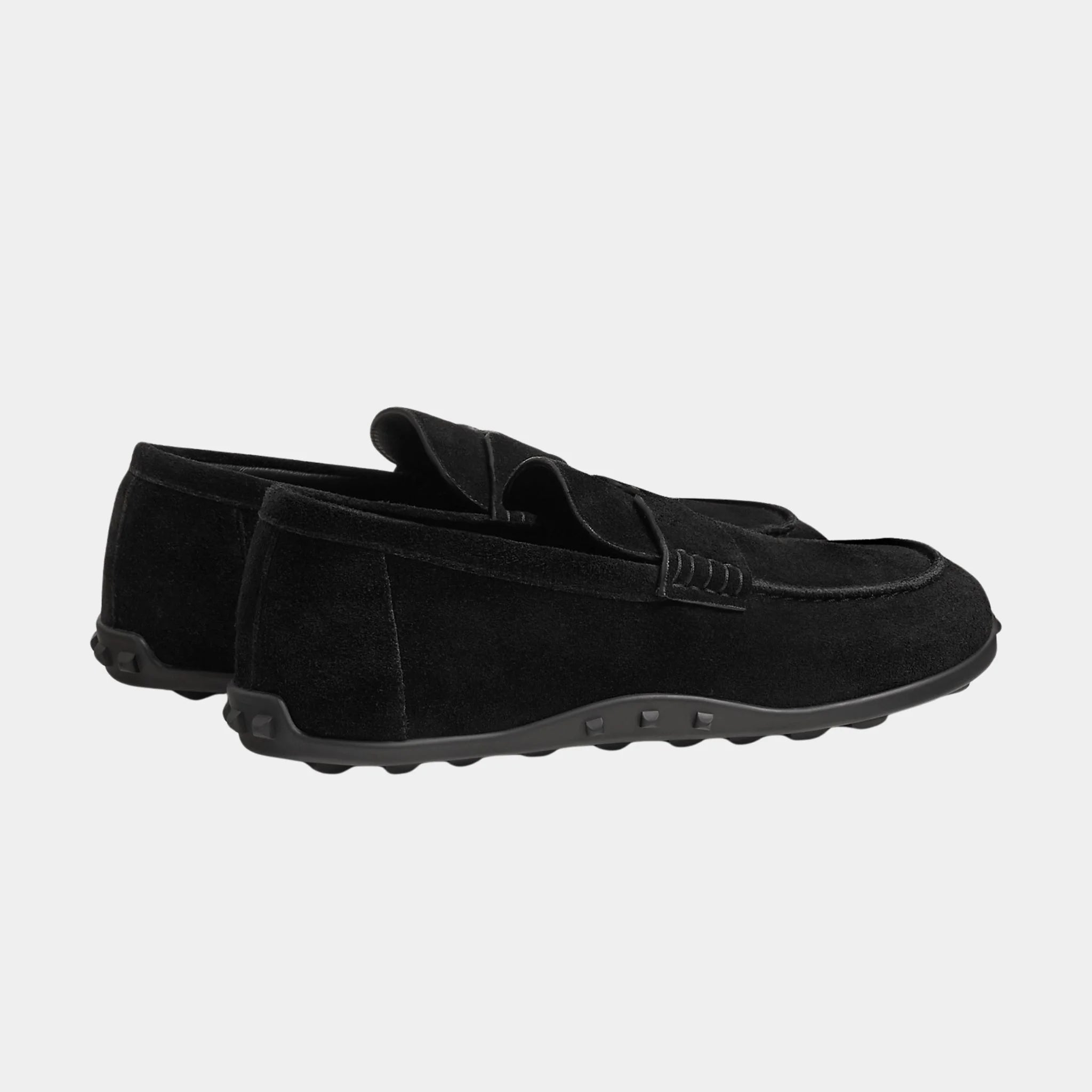 Hermes Lazy Loafers in Suede Calfskin, Noir, Back
