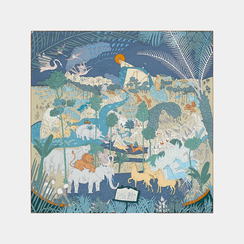 Hermes Le Carnaval des Animaux scarf 90, Blue