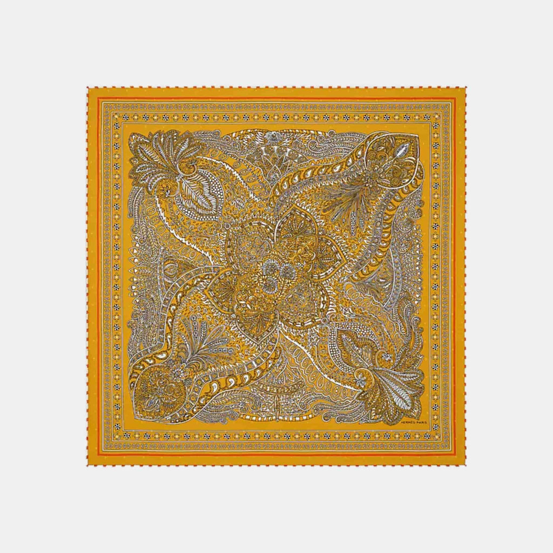 Hermes Le Jardin de la Maharani bandana 55, Gold, Front