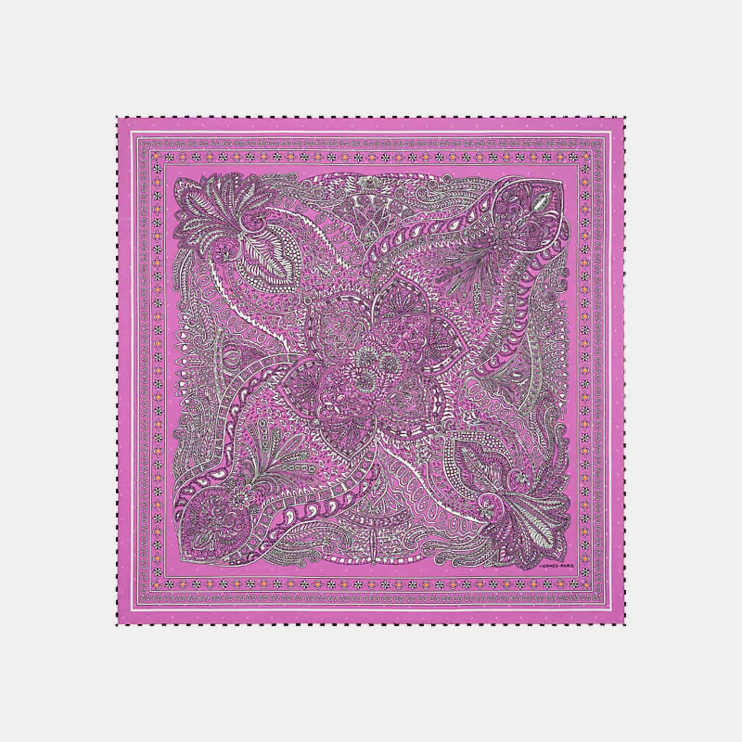 Hermes Le Jardin de la Maharani bandana 55, Pink, Front