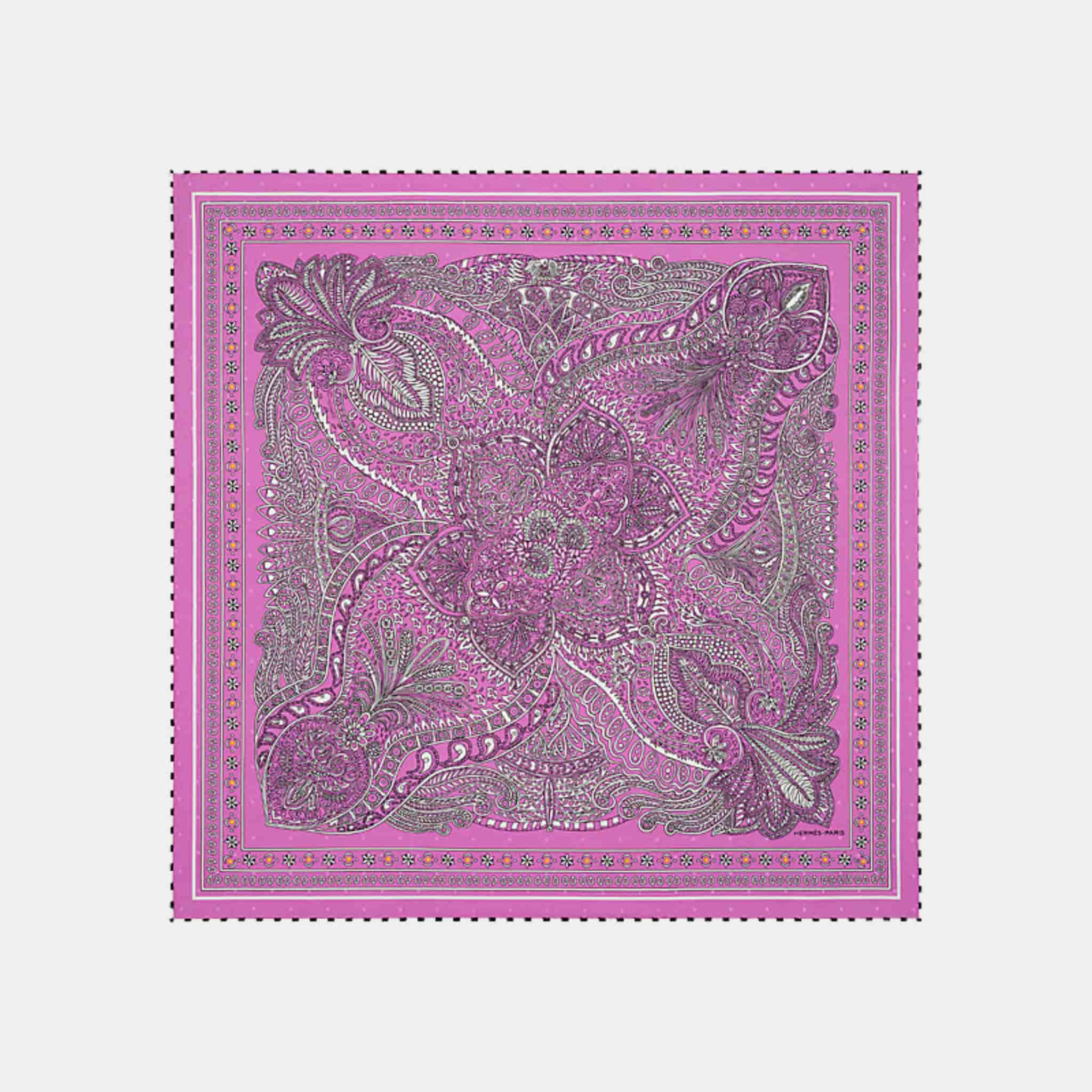 Hermes Le Jardin de la Maharani bandana 55, Pink, Front