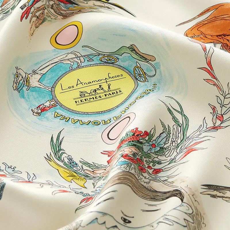 Hermes Les Anamorphoses scarf 70, Closeup, Pale Pink 