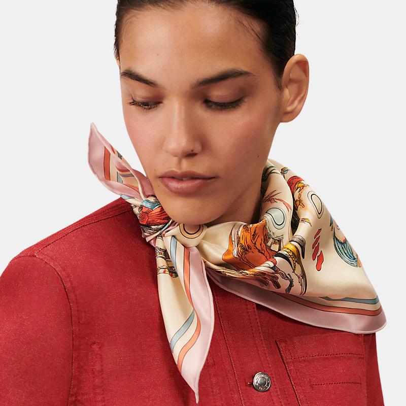 Hermes Les Anamorphoses scarf 70, Model, Pale Pink 