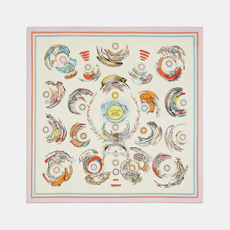 Hermes Les Anamorphoses scarf 70, Front, Pale Pink 