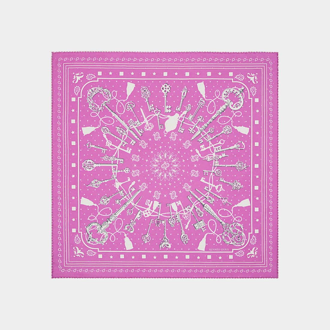 Hermes Les Cles bandana 55, Pink, Front