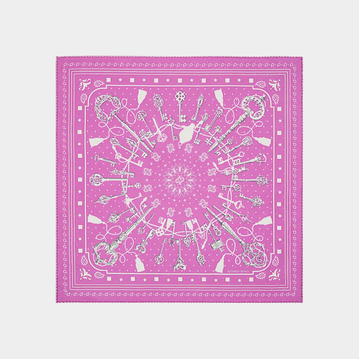 Hermes Les Cles bandana 55, Pink, Front