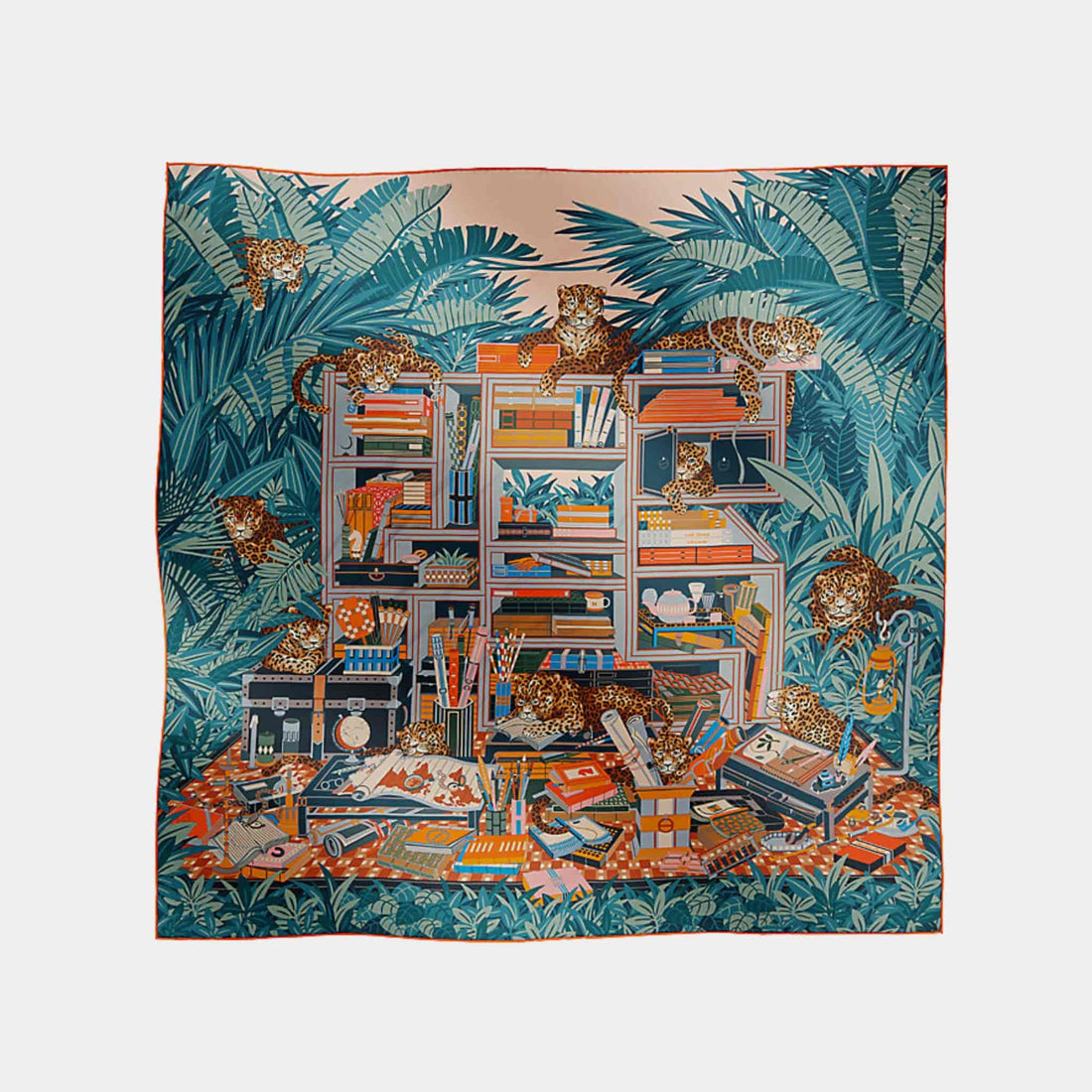 Hermes Les Douze Leopards Double Face Scarf 90, Blue, Front