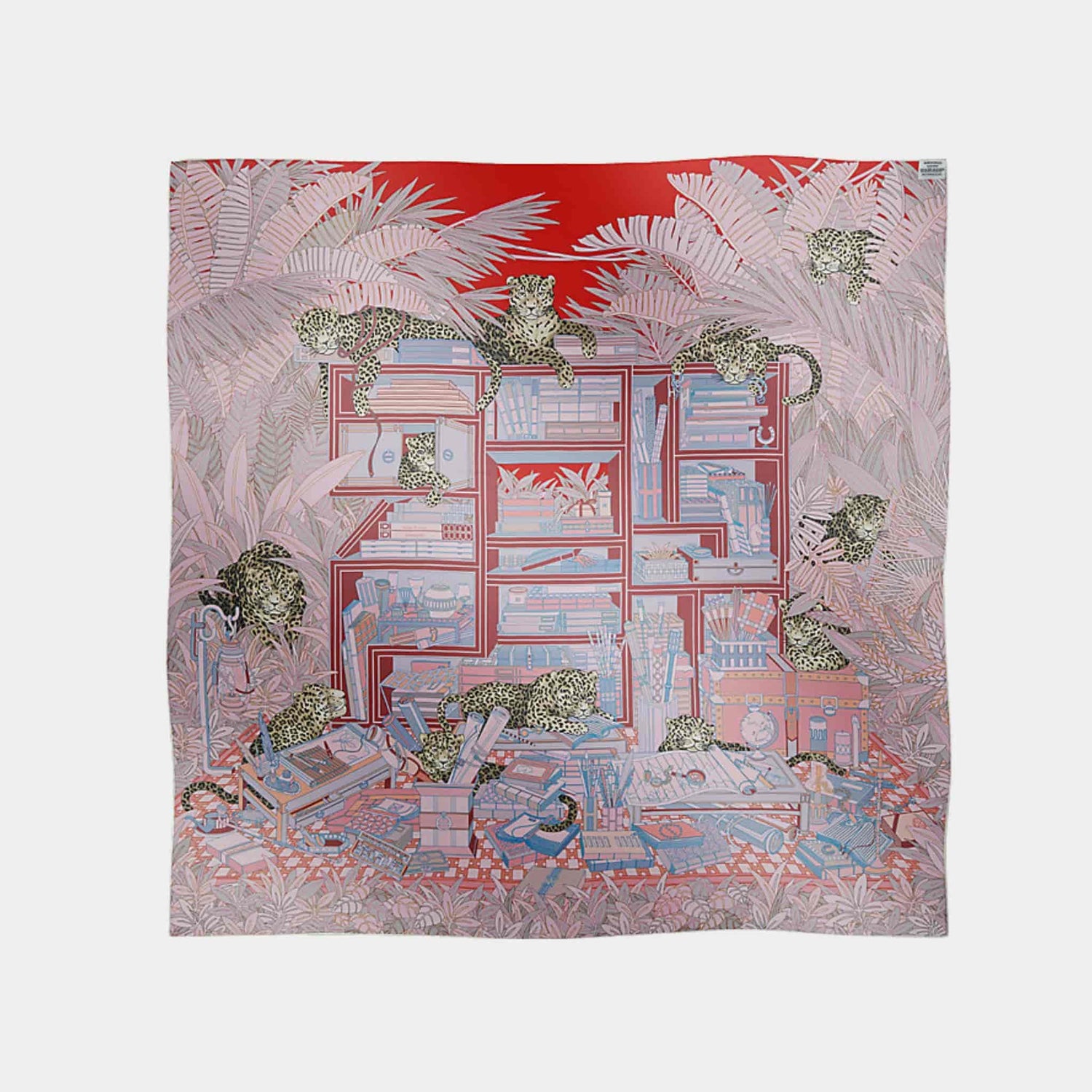 Hermes Les Douze Leopards Double Face Scarf 90, Pink, Back