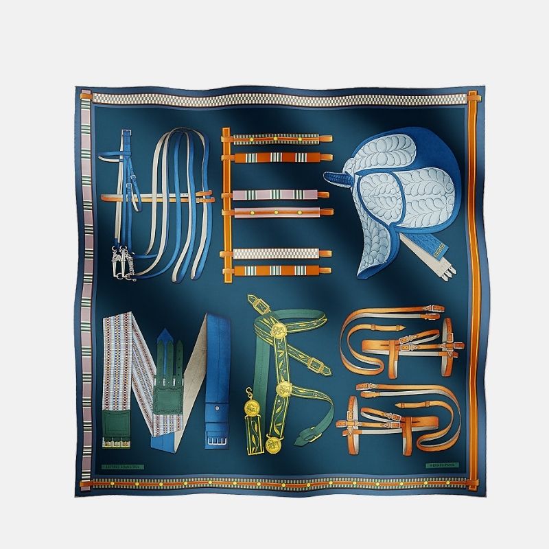 Hermes Lettres Equestre Scarf 90, Bleu