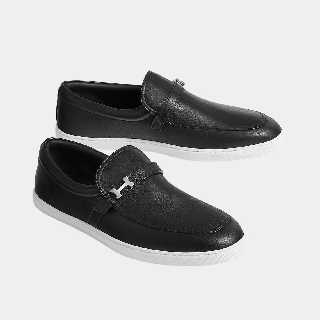 Hermes Like Loafers in Sporty Goatskin, Noir, Front