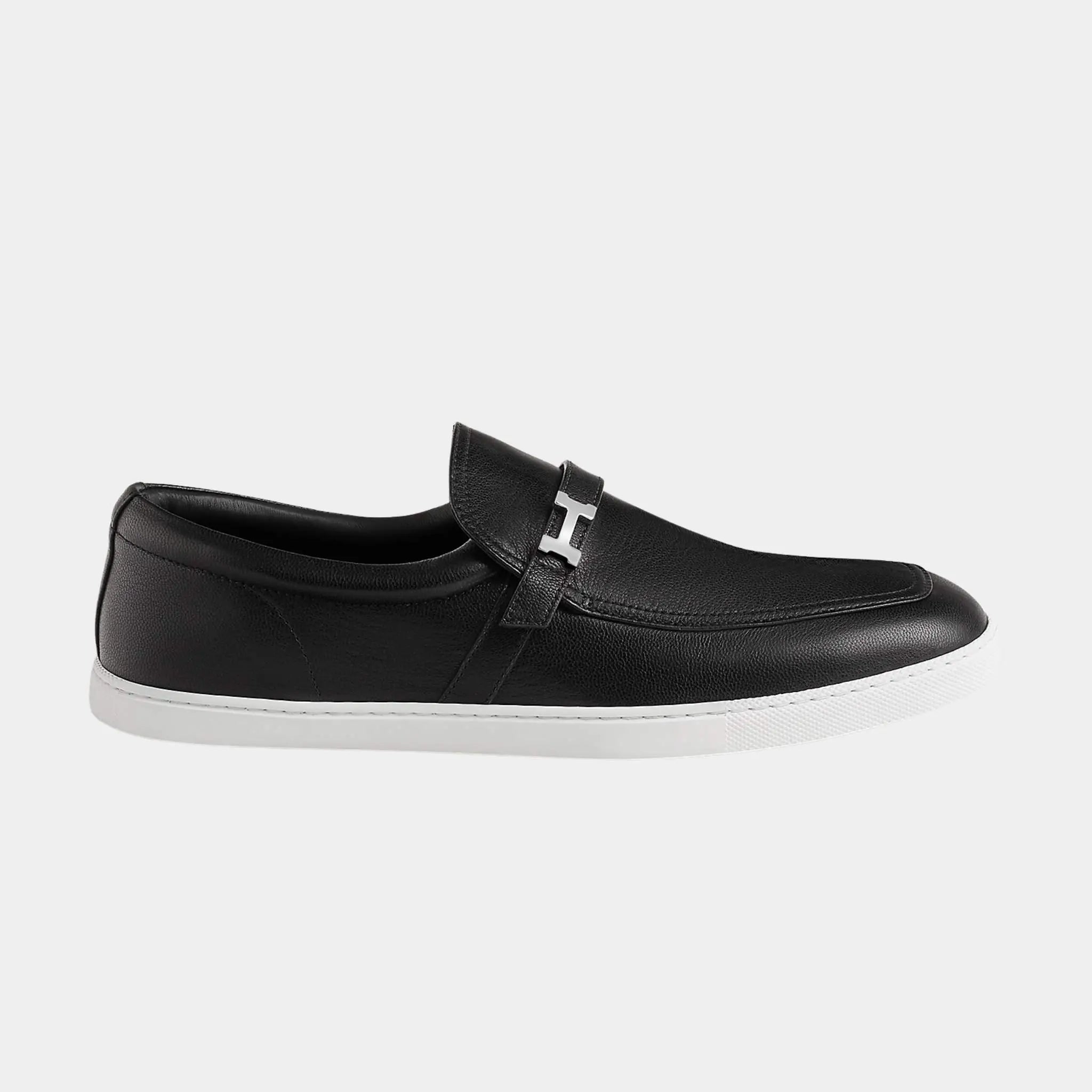 Hermes Like Loafers in Sporty Goatskin, Noir, Side