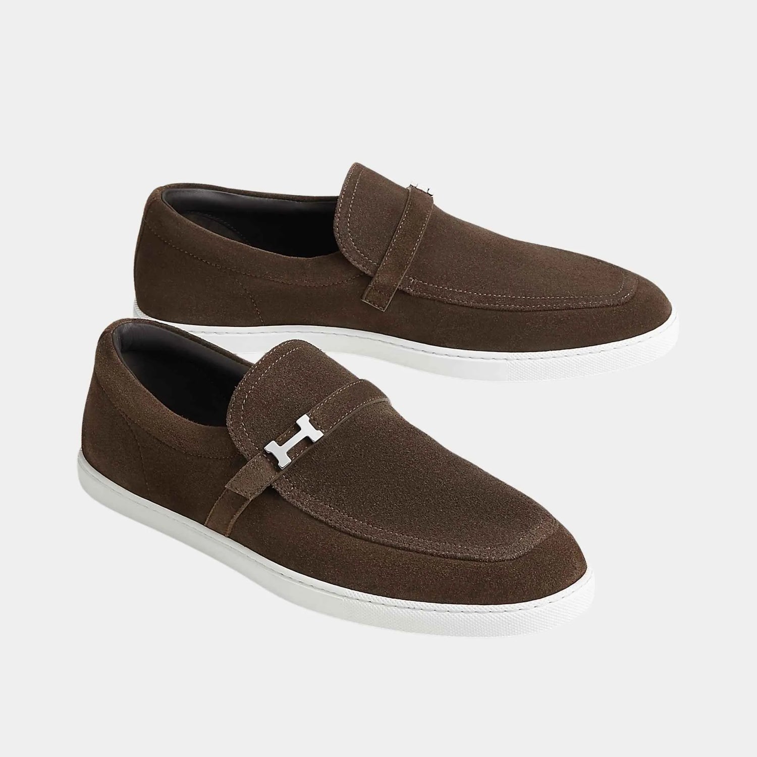 Hermes Like Loafers in Suede Calfskin, Ecorce, Front