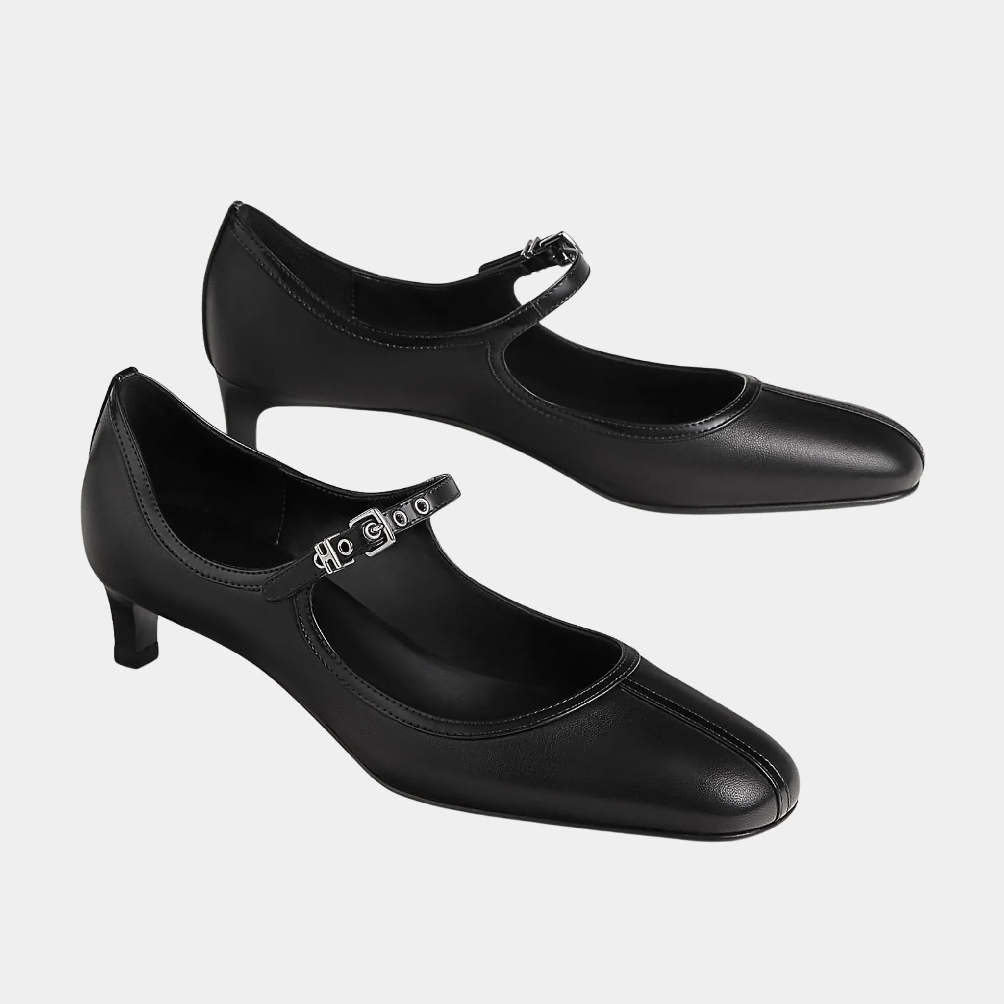 Hermes Lilibeth 40 Pump in Nappa and Tuscan Calfskin, Noir, Front