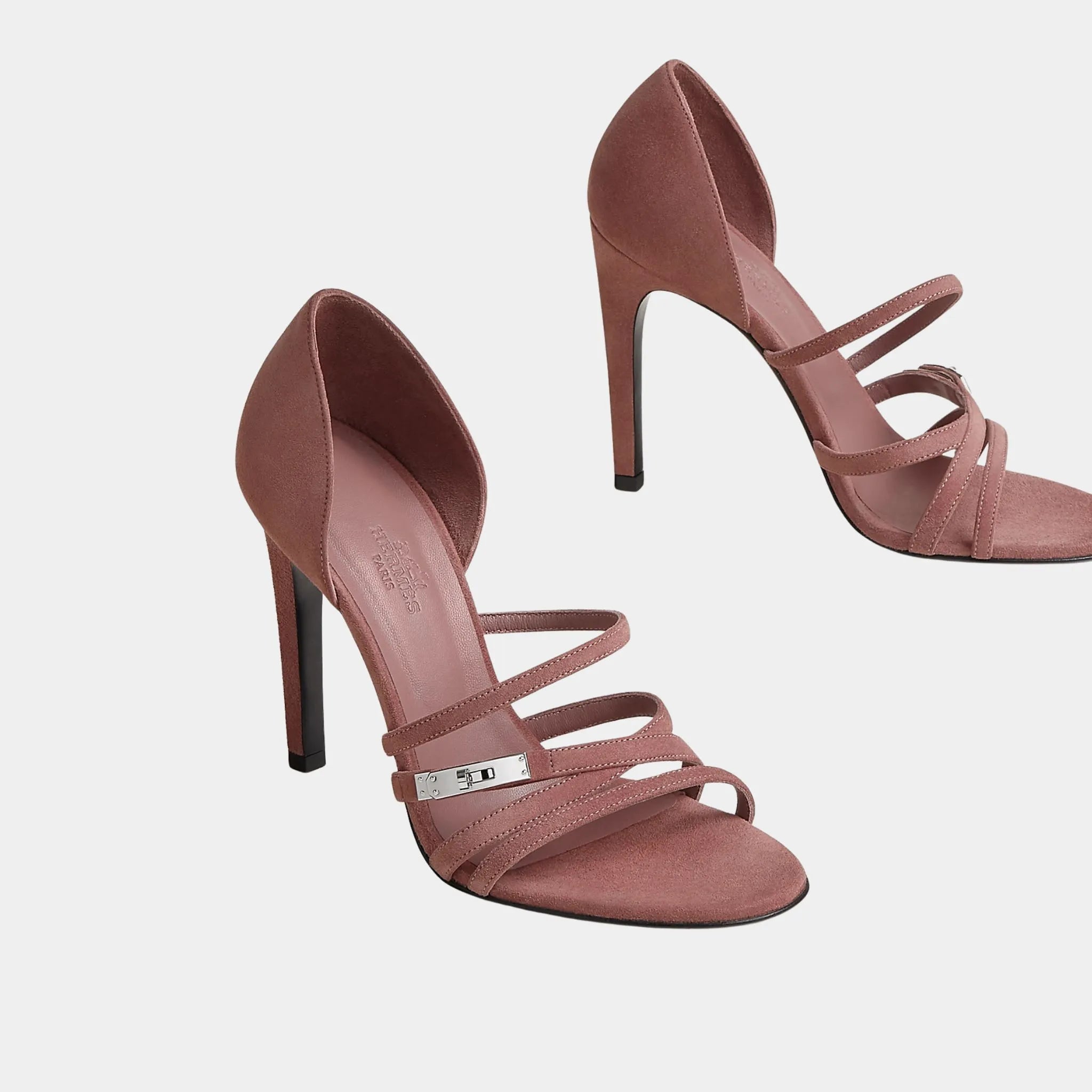 Hermes Lipstick 105 Sandal in Suede Goatskin, Rose Antique, Front