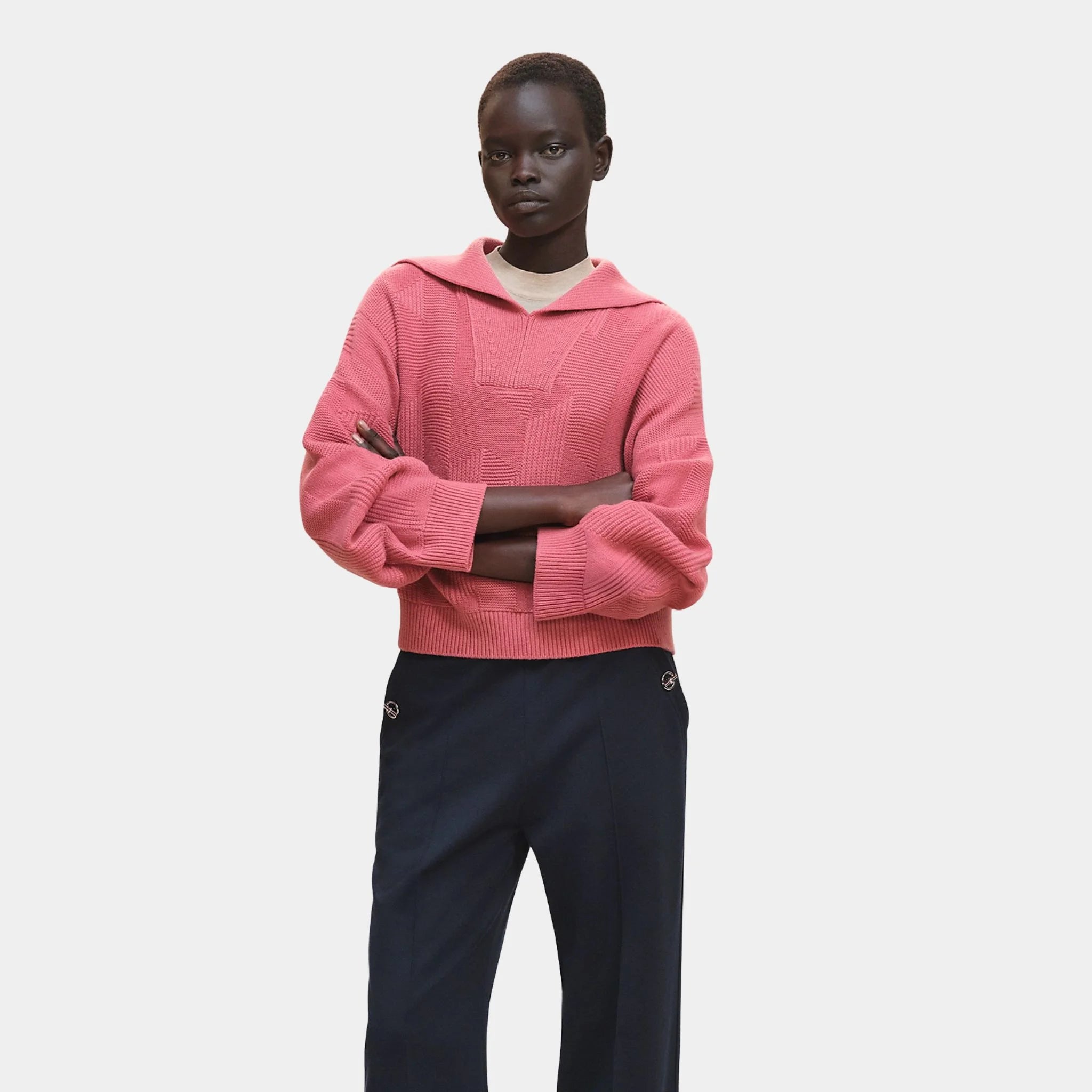 Hermes Long-sleeved H Pattern Sweater, Rose Sorbet, Front