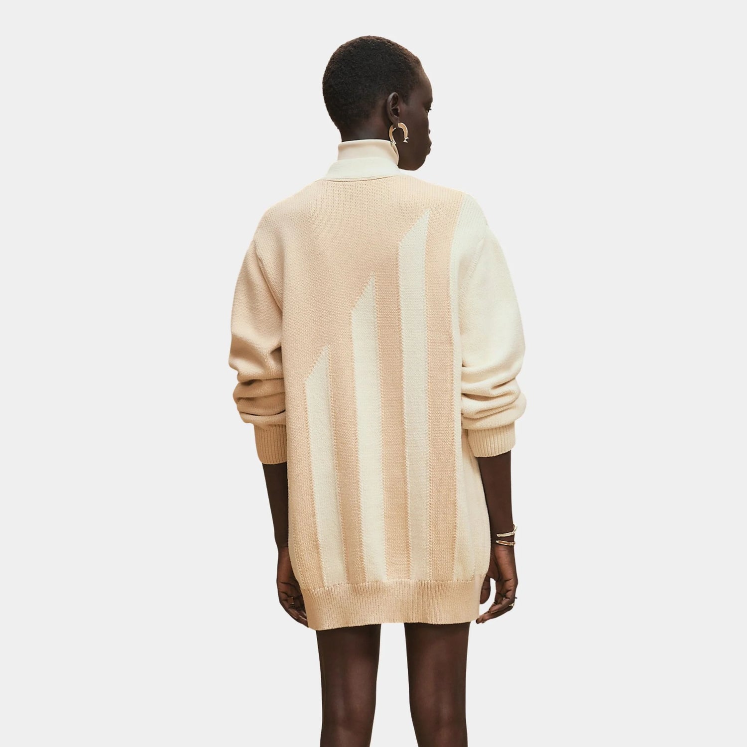 Hermes Long-sleeve Long Cardigan in Thick Bicolor Cotton, Blanc Naturel, Back