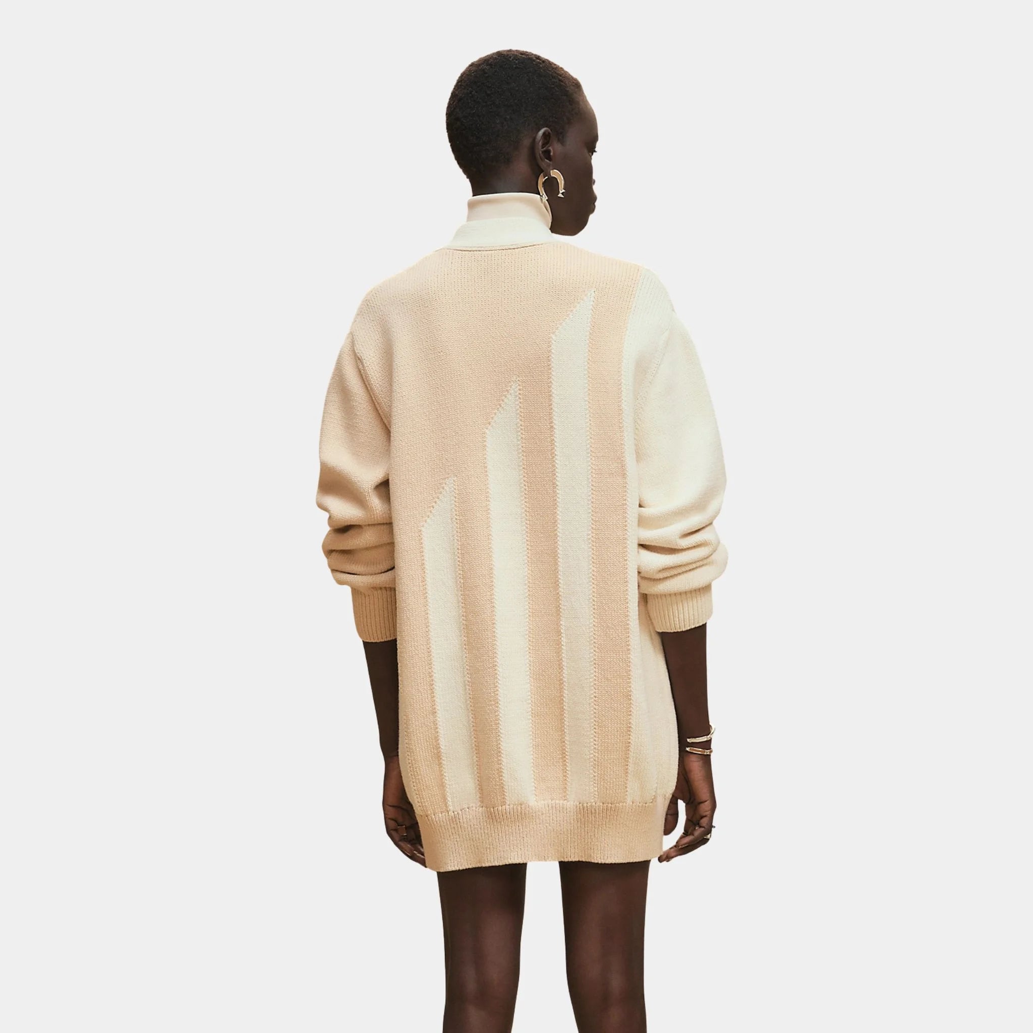 Hermes Long-sleeve Long Cardigan in Thick Bicolor Cotton, Blanc Naturel, Back