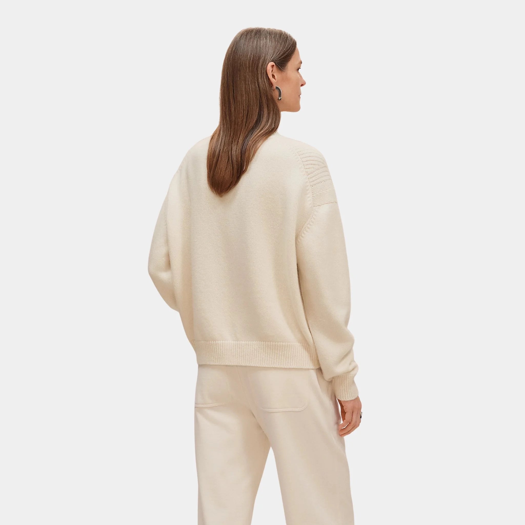 Hermes Long-sleeve Sweater in Plain Scottish Cashmere, Blanc Naturel, Back