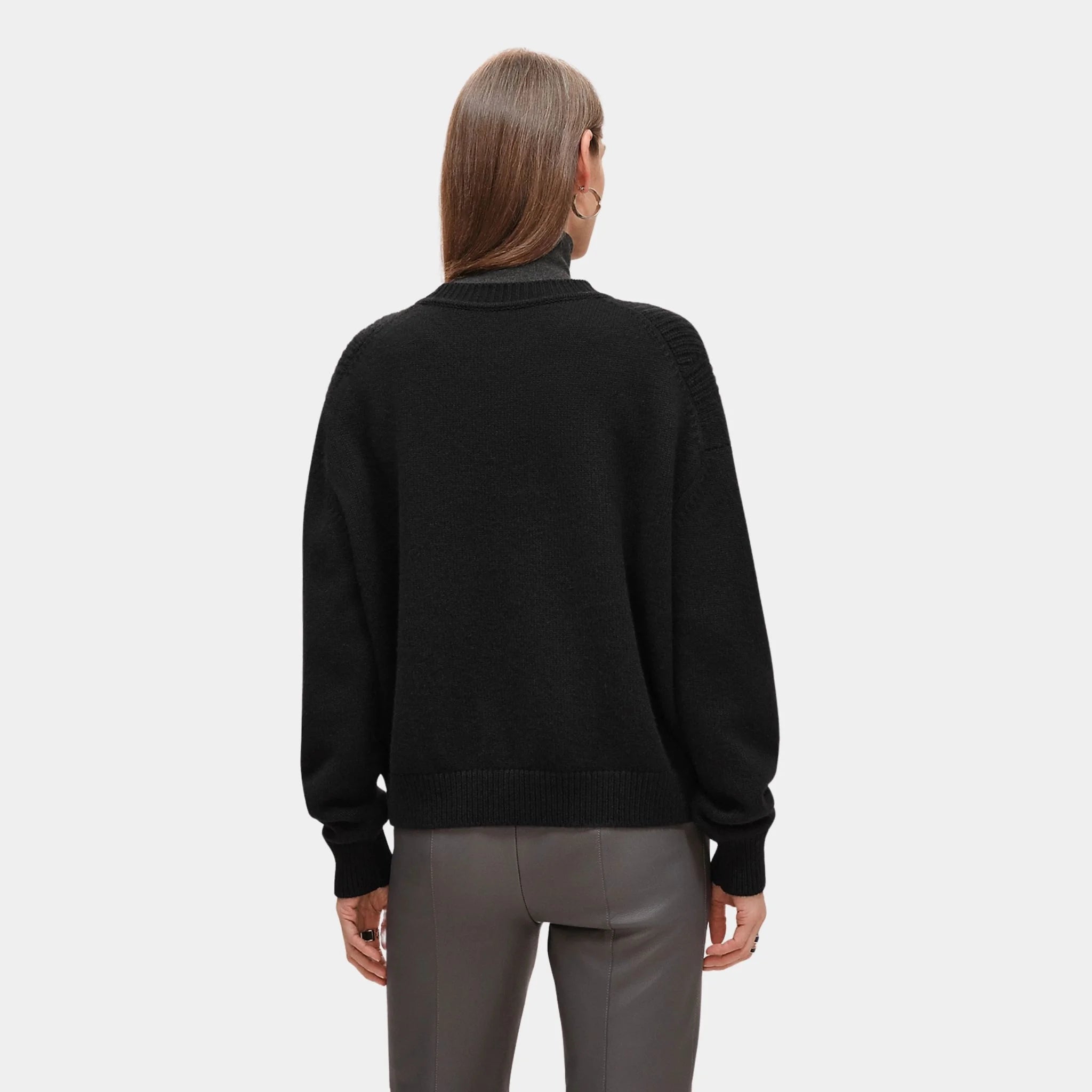 Hermes Long-sleeve Sweater in Plain Scottish Cashmere, Noir, Back