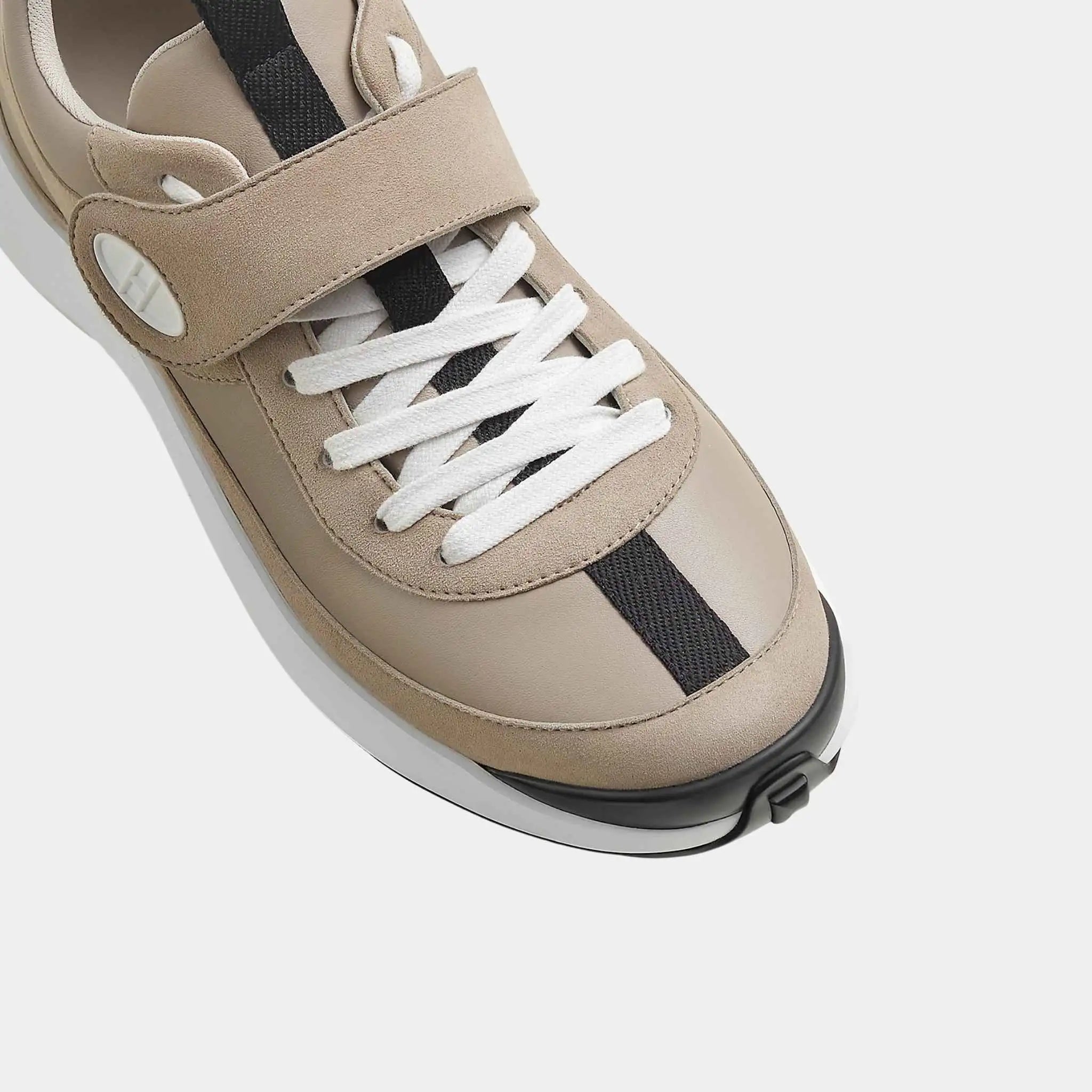 Hermes Loop Sneakers in Calfskin and Suede Goatskin, Beige Galet, Top
