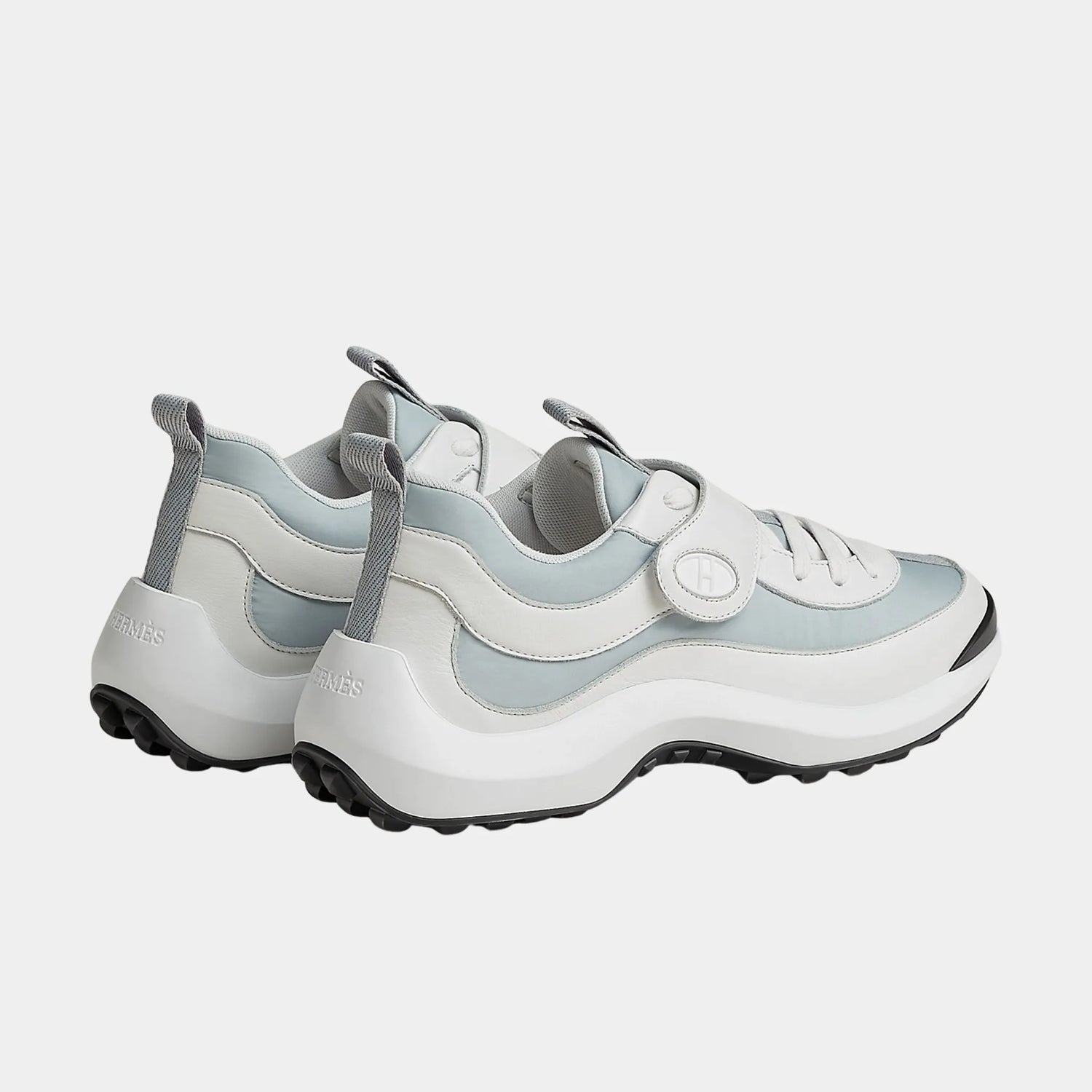 Hermes Loop Sneakers in Parachute Fabric and Calfskin, Bleu Mer, Back