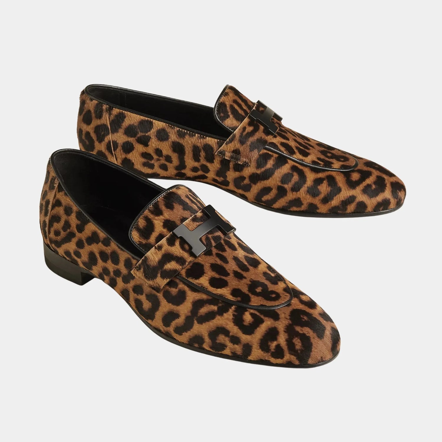 Hermes Paris Loafer in Moire Calfskin, Gold, Noir, Front