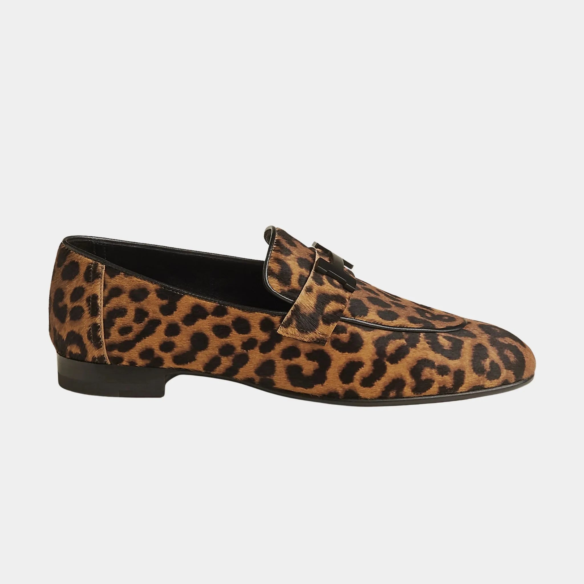 Hermes Paris Loafer in Moire Calfskin, Gold, Noir, Side
