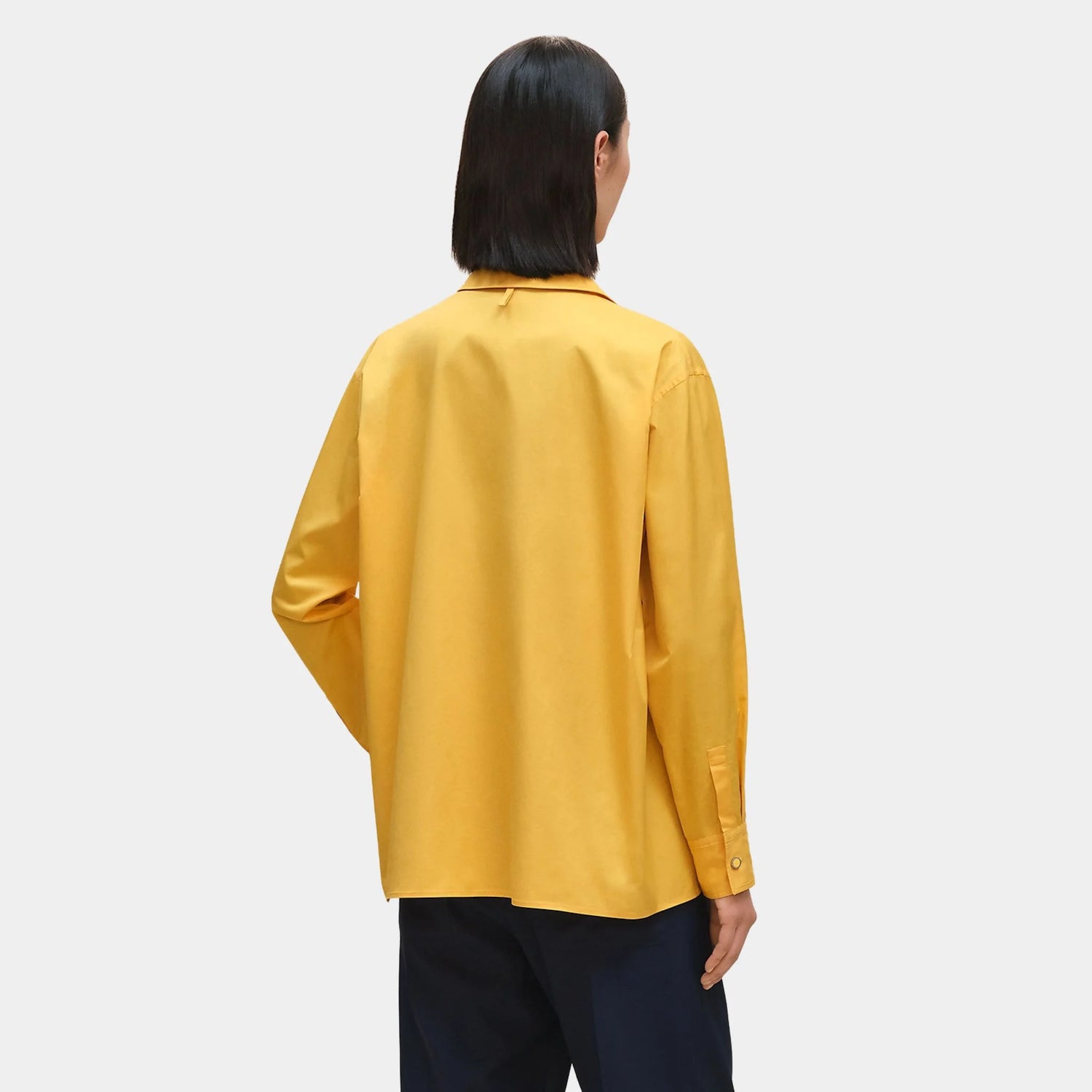 Hermes Loose-fitting Cotton Twill Shirt, Jaune Mimosa, Back