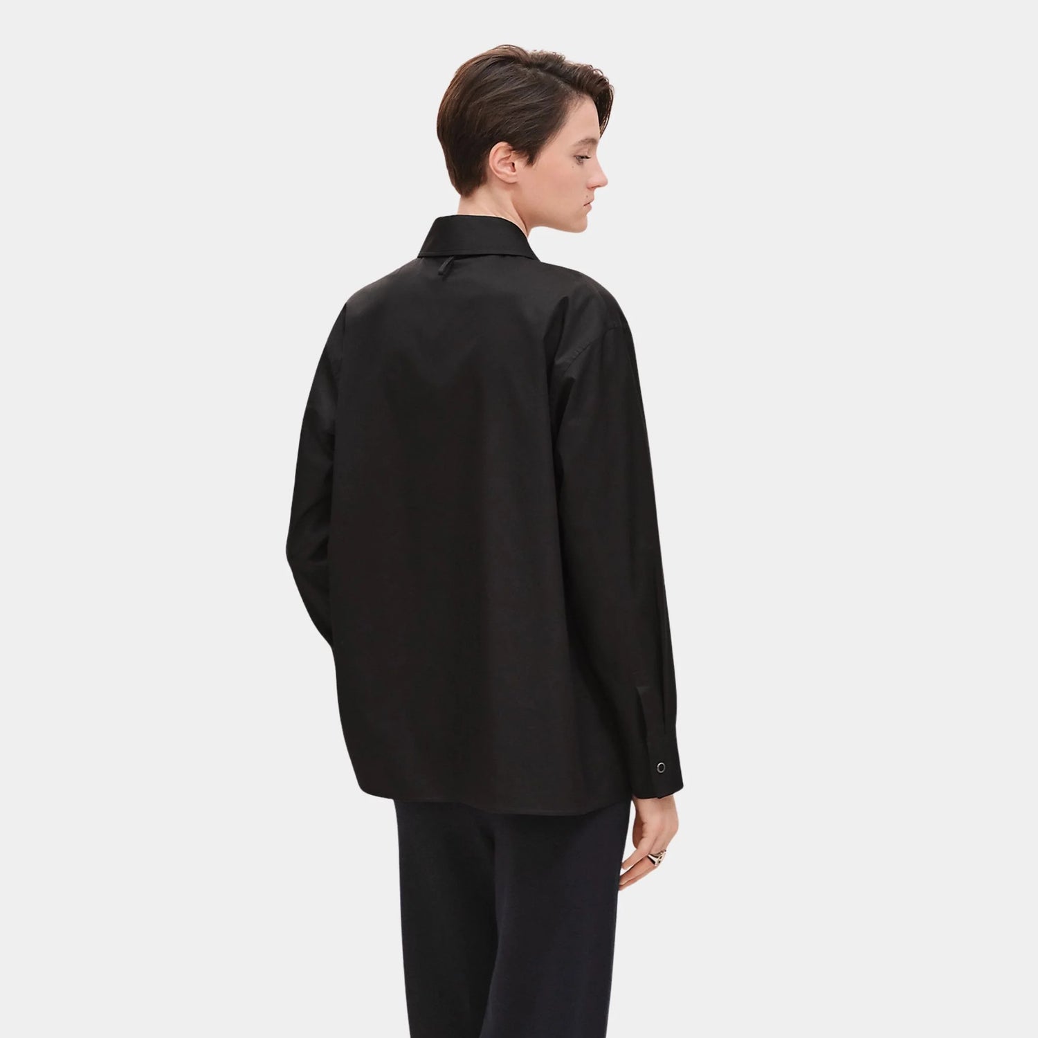 Hermes Loose-fitting Cotton Twill Shirt, Noir, Back