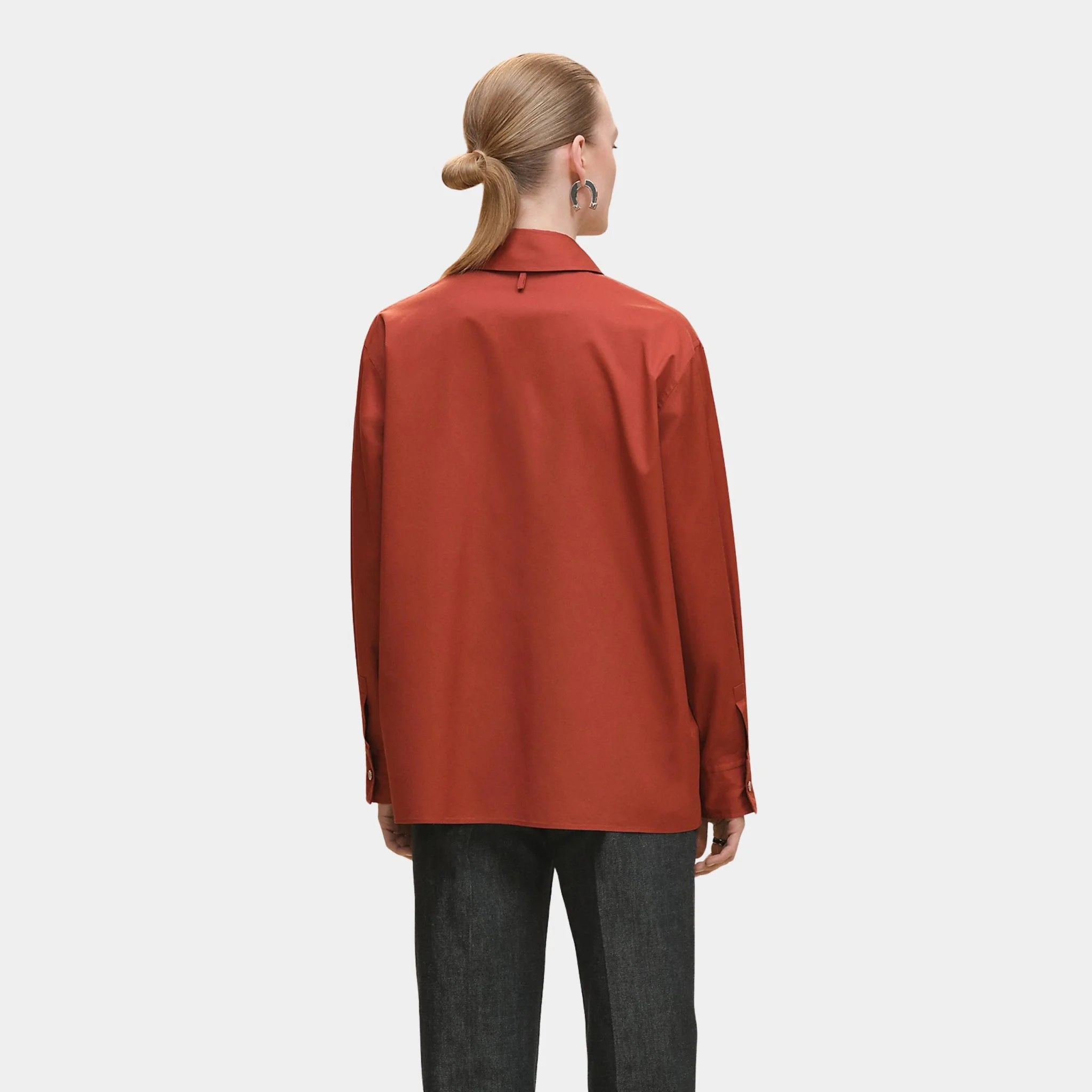 Hermes Loose-fitting Cotton Twill Shirt, Rouge Sepia, Back