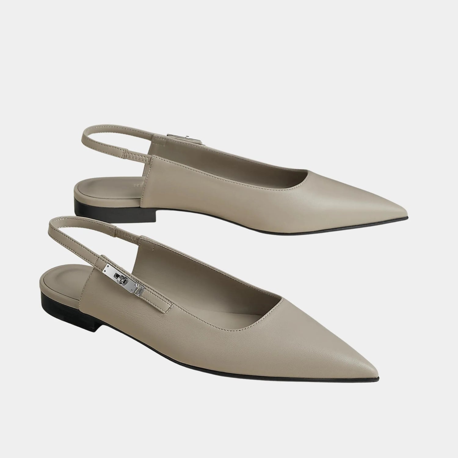 Hermes Lovely Slingbacks in Nappa Leather, Beige Galet, Front