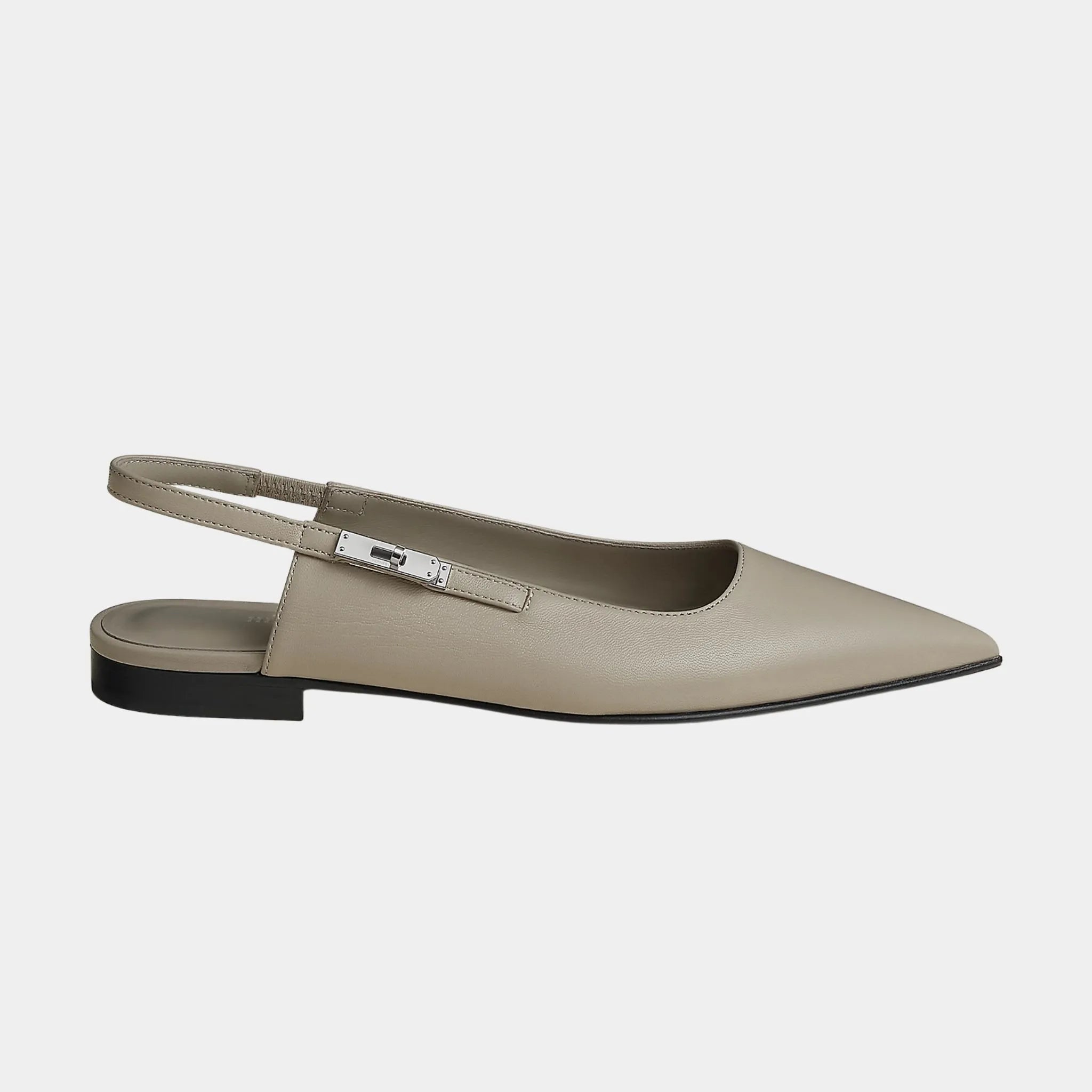 Hermes Lovely Slingbacks in Nappa Leather, Beige Galet, Side