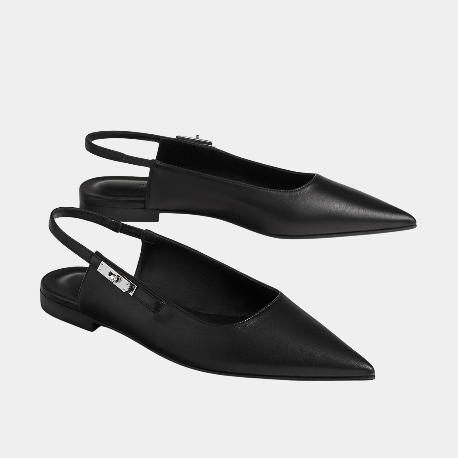 Hermes Lovely Slingbacks in Nappa Leather, Noir, Front