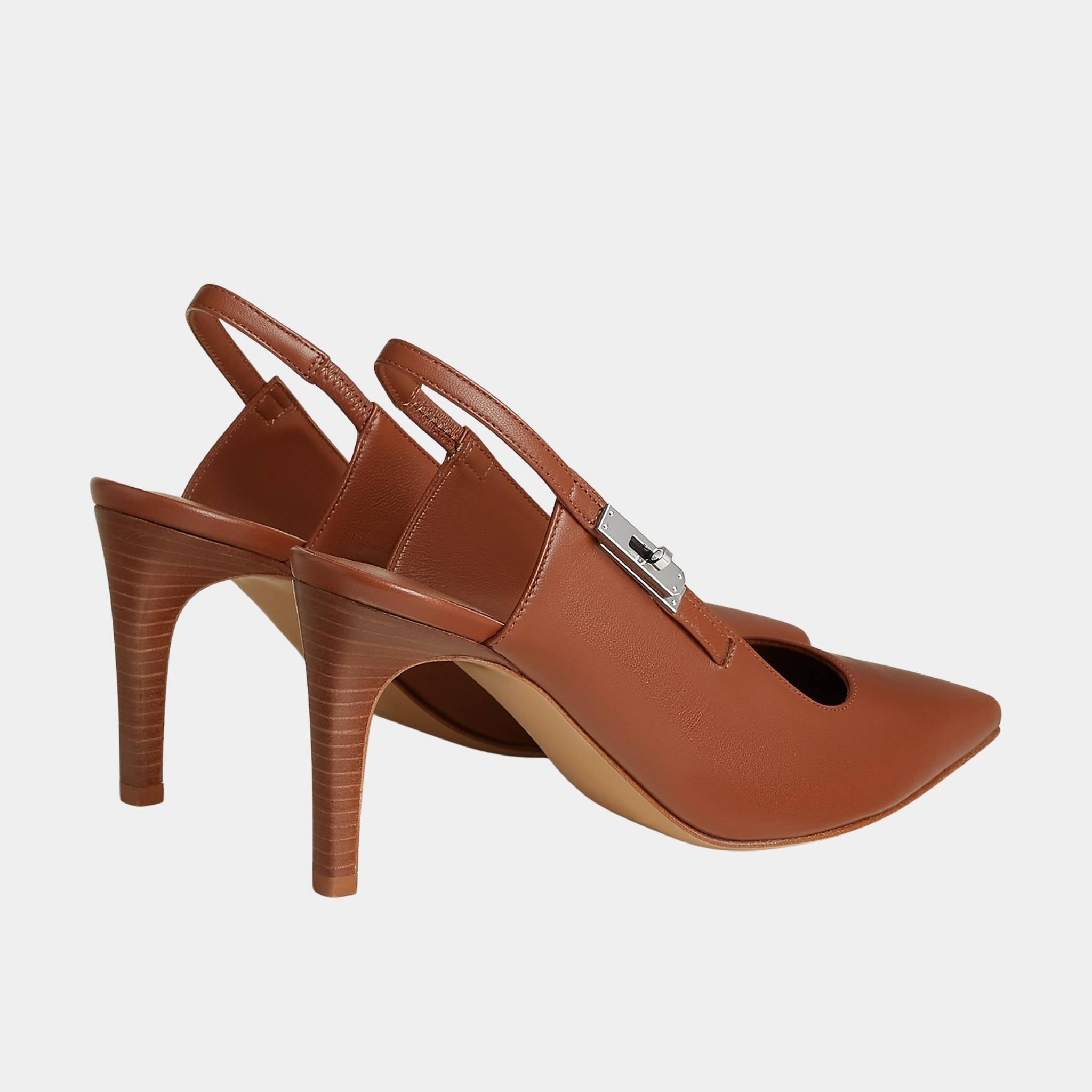 Hermes Lover 80 Pump in Nappa Leather, Gold, Back