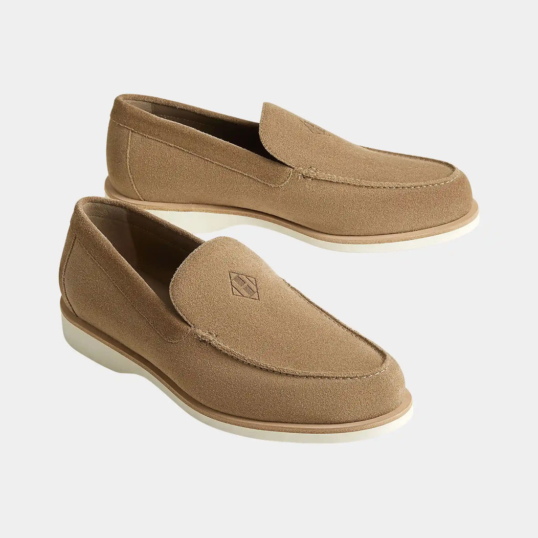 Hermes Low Loafer Suede Calfskin, Beige Sable, Front