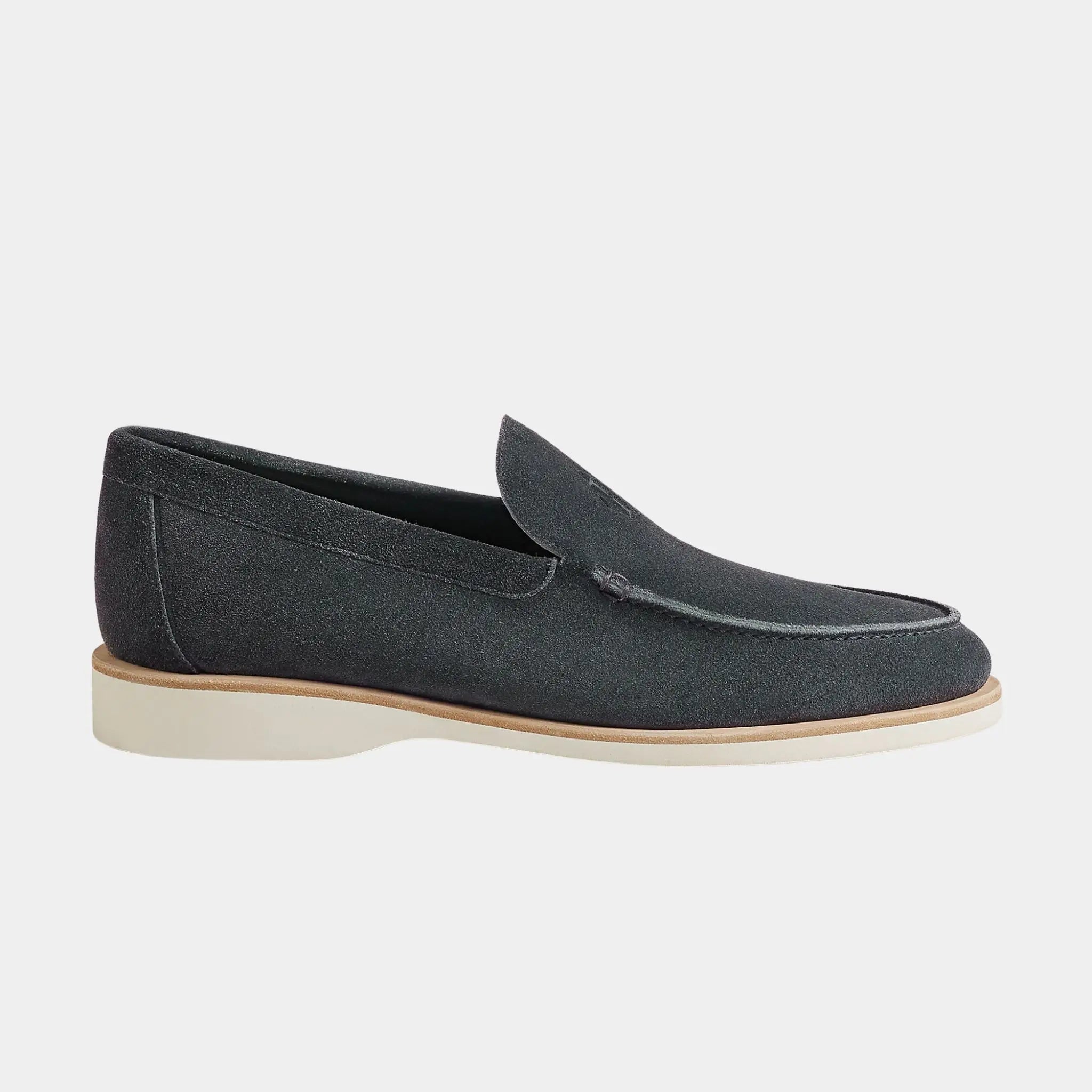 Hermes Low Loafer Suede Calfskin, Gris Orage, Side