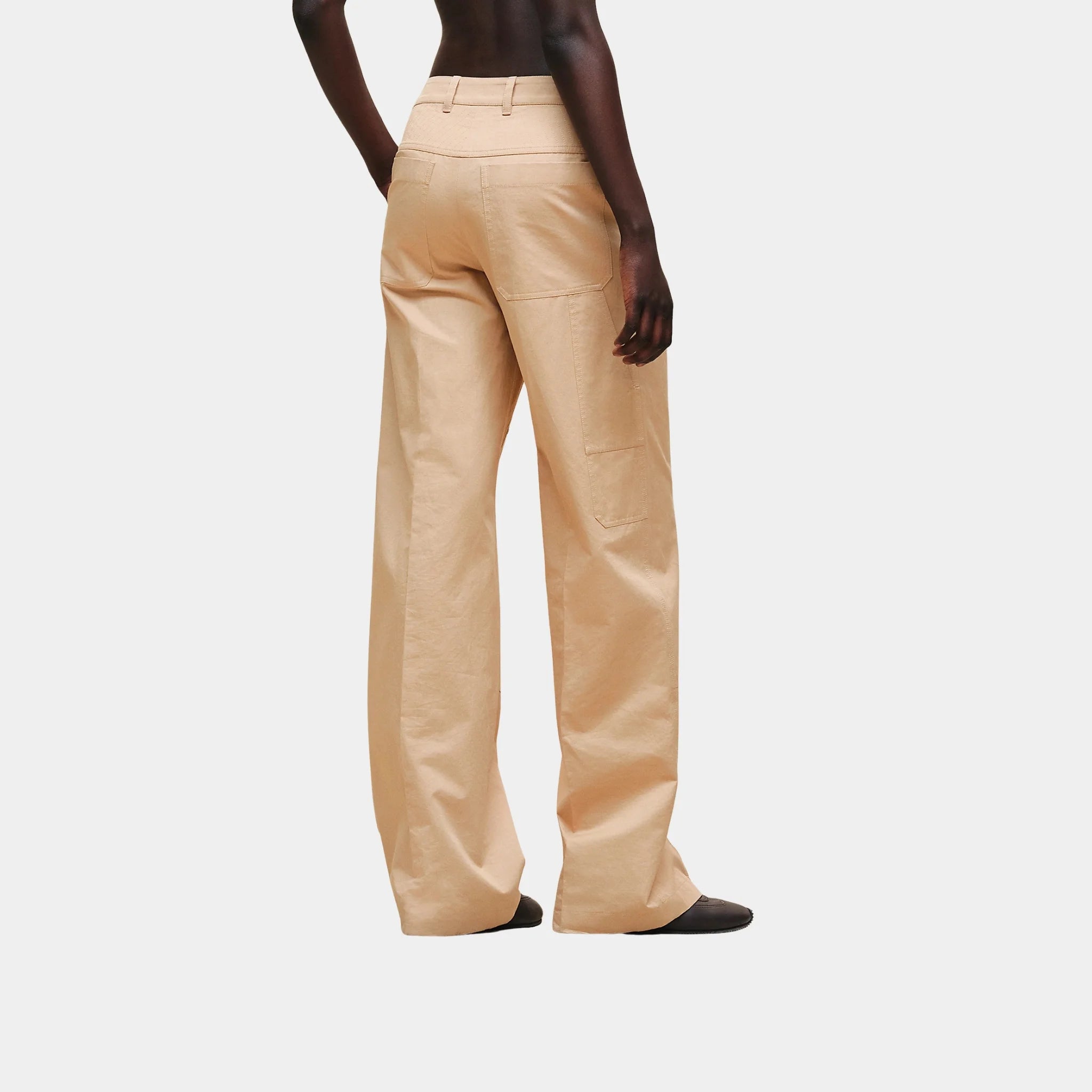 Hermes Low-rise Trousers in Slub Linen &amp; Cotton Canvas, Beige Cajou, Back