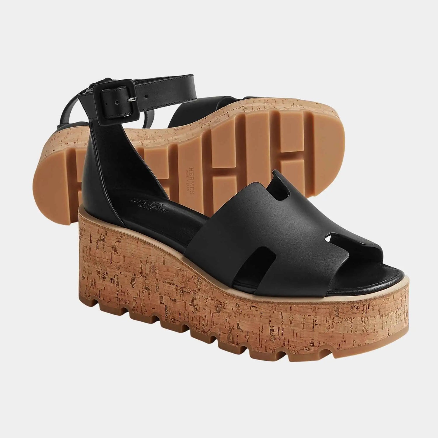 Hermes Luce 30 Sandals in Suede Goatskin, Black, Front