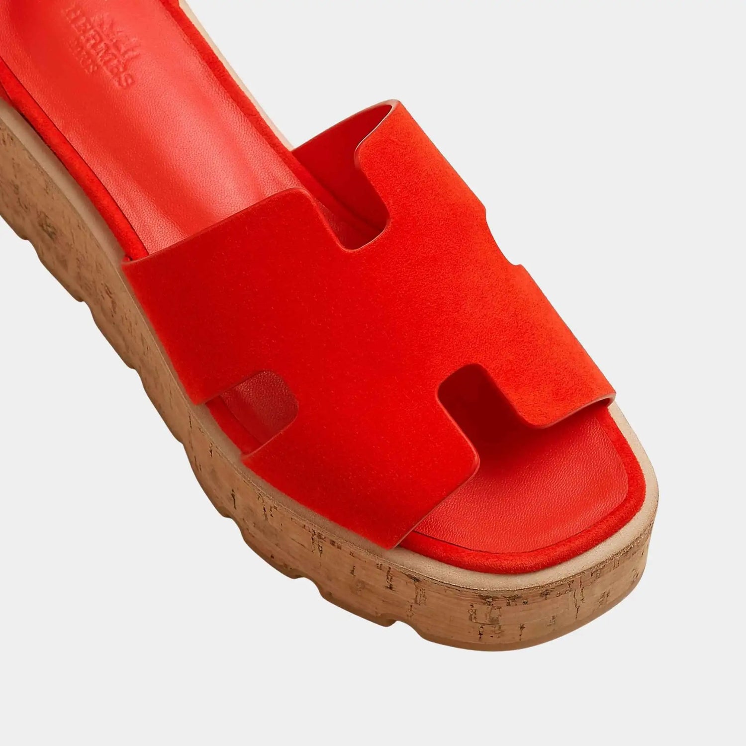 Hermes Luce 30 Sandals in Suede Goatskin, Rouge Grenadine, Top