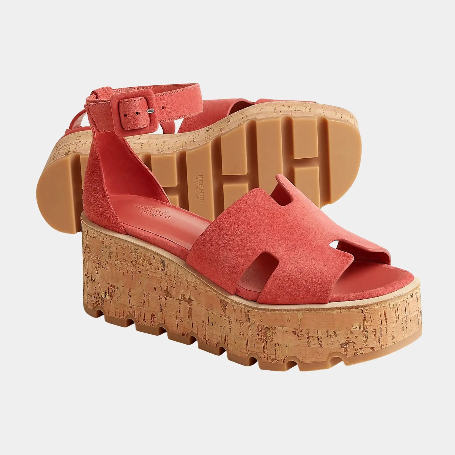 Hermes Luce 30 Sandals in Suede Goatskin, Rouge Tomette, Front