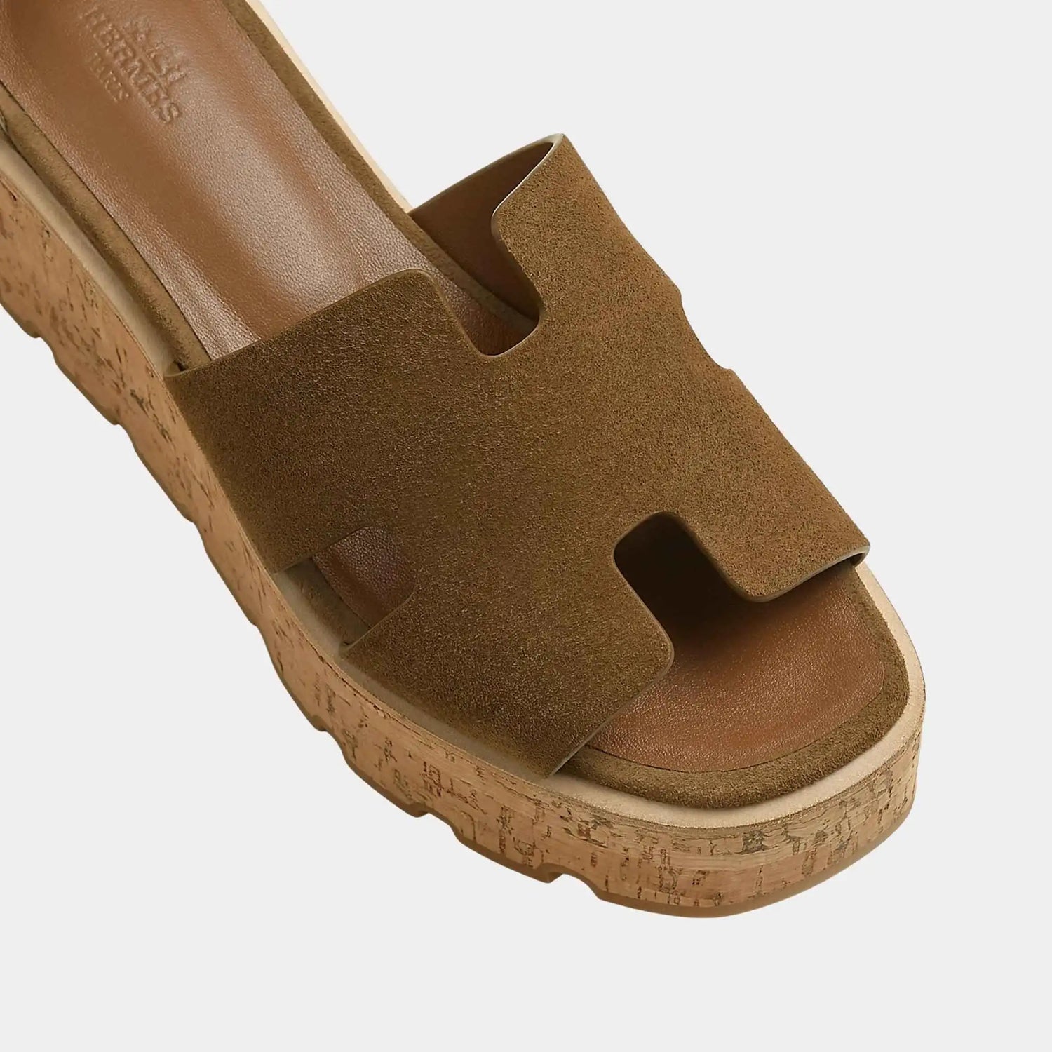 Hermes Luce 30 Sandals in Suede Goatskin, Terre Ambree, Top