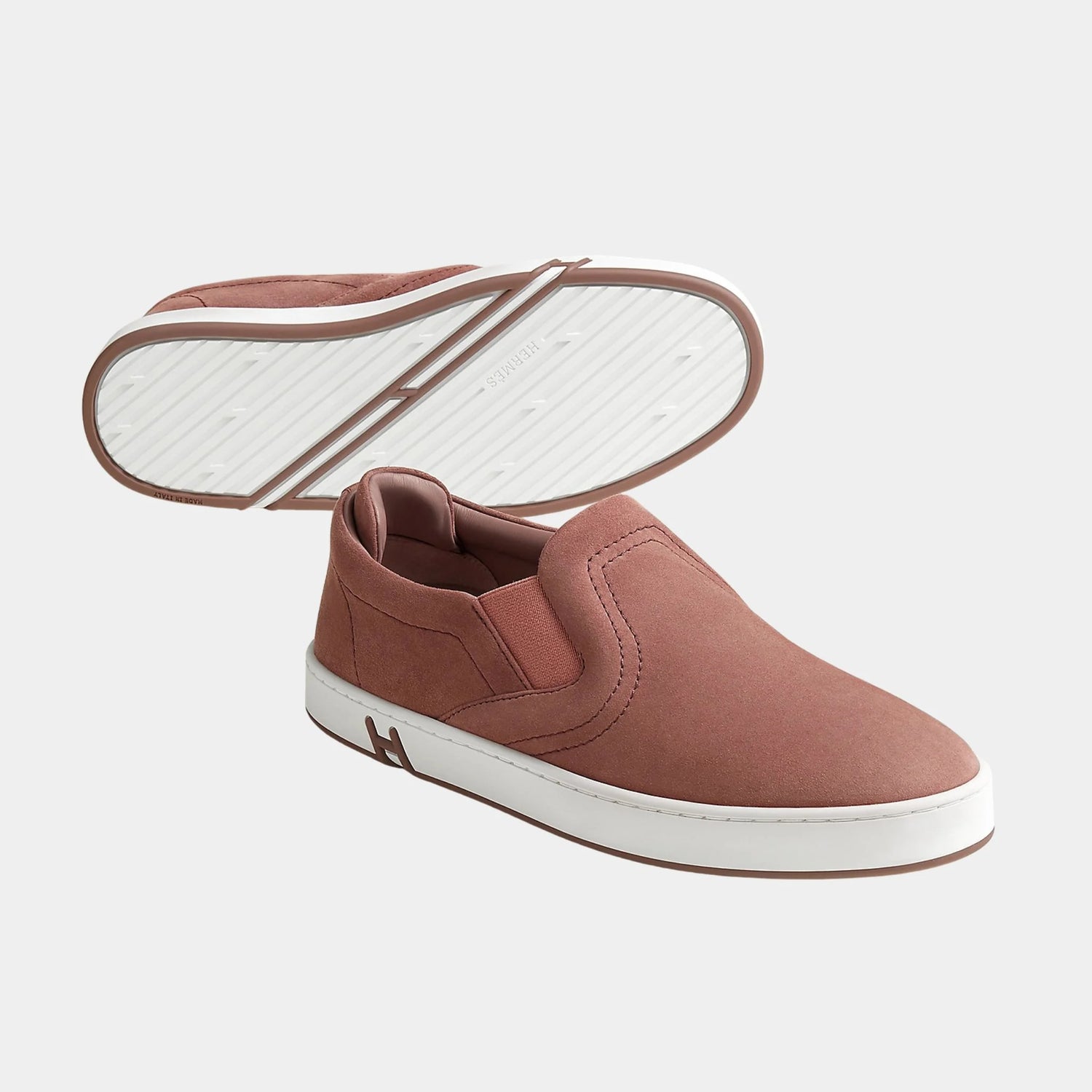 Hermes Lucky Slip-on Sneaker in Suede Goatskin, Rose Antique, Front