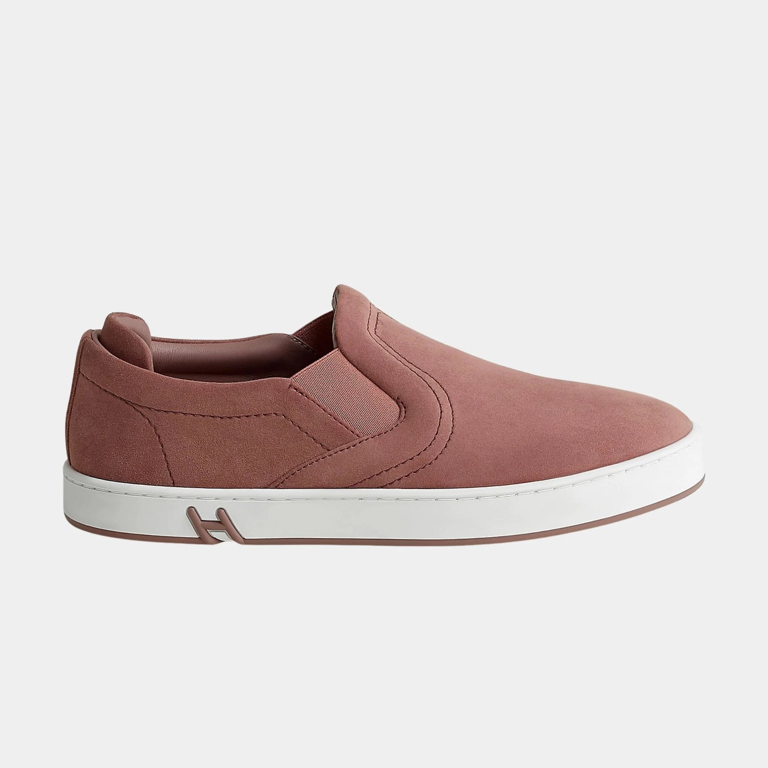 Hermes Lucky Slip-on Sneaker in Suede Goatskin, Rose Antique, Side