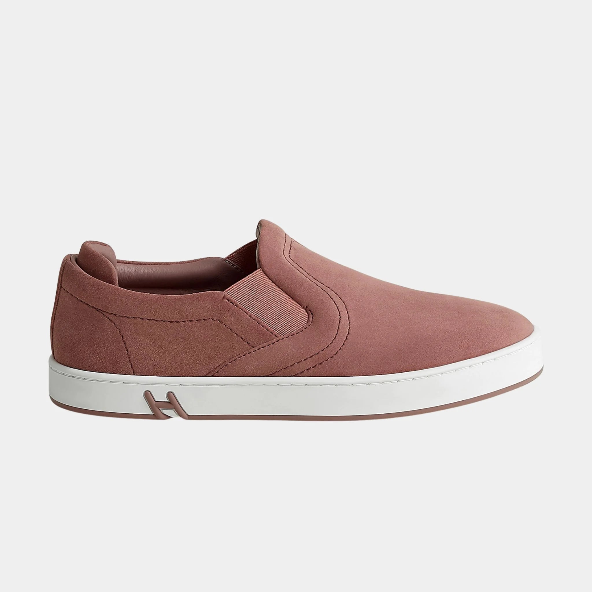 Hermes Lucky Slip-on Sneaker in Suede Goatskin, Rose Antique, Side