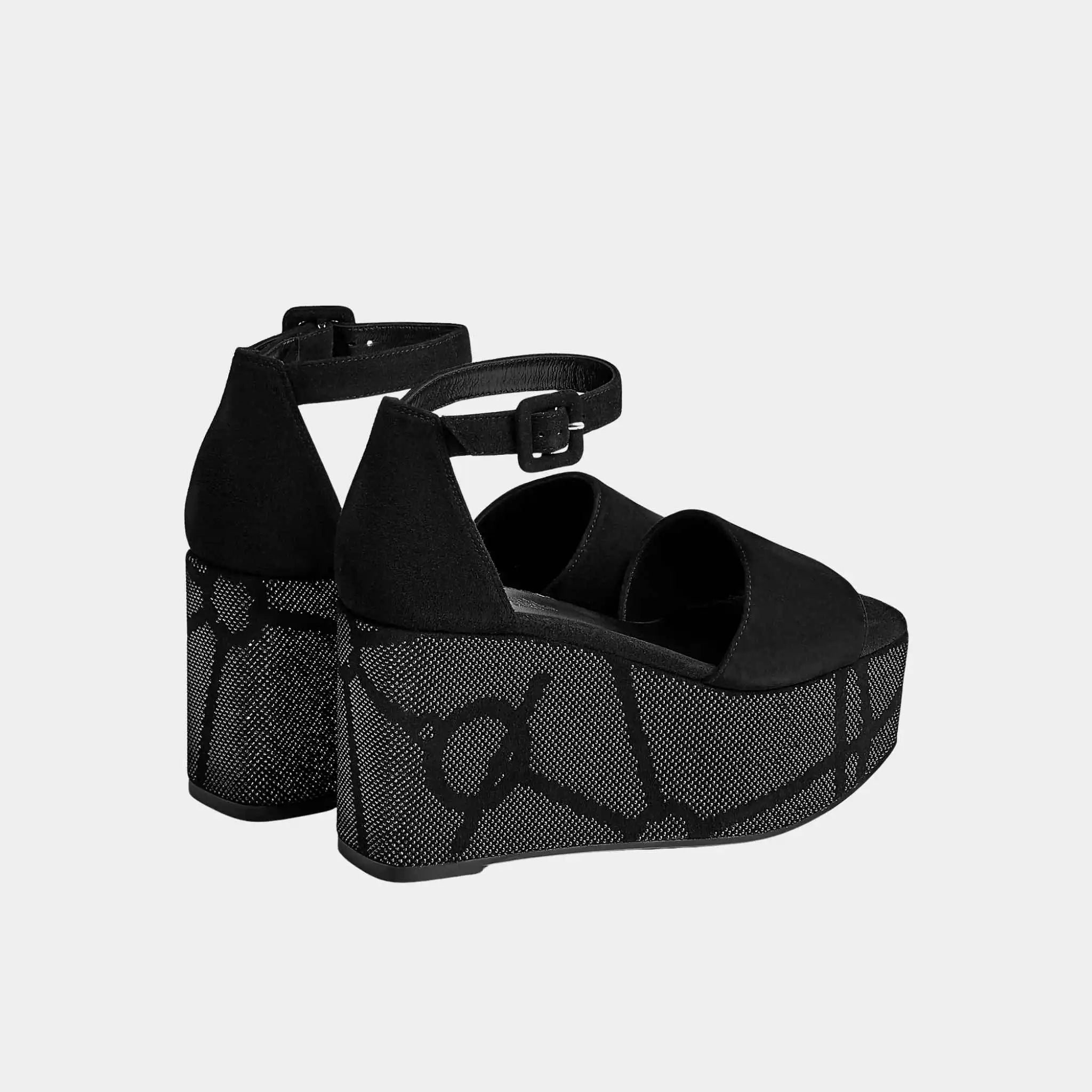 Hermes Luminous 35 Platform Sandals in Suede Goatskin, Noir, Back