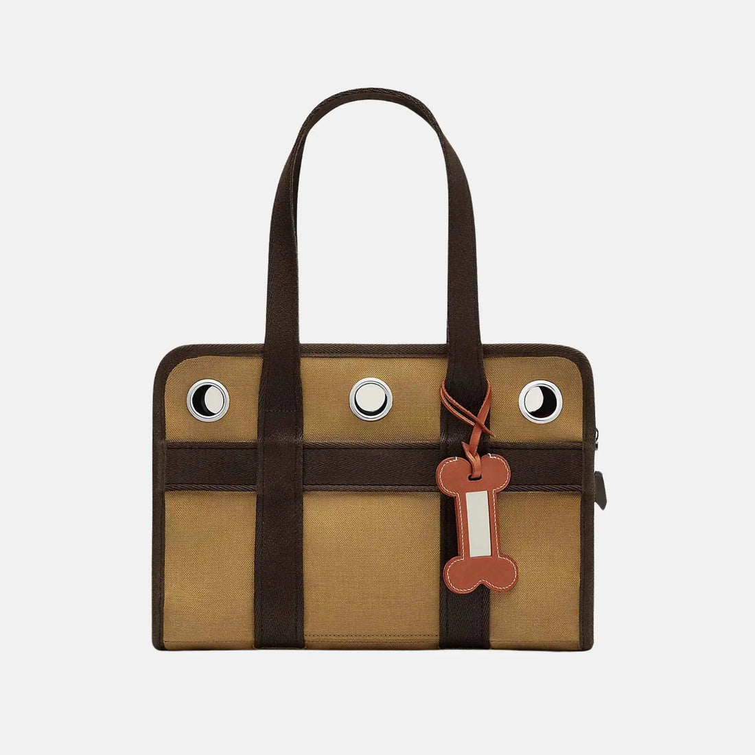 Hermes Luxury Small Dogs Carrier With Side Pocket, Fauve, Front